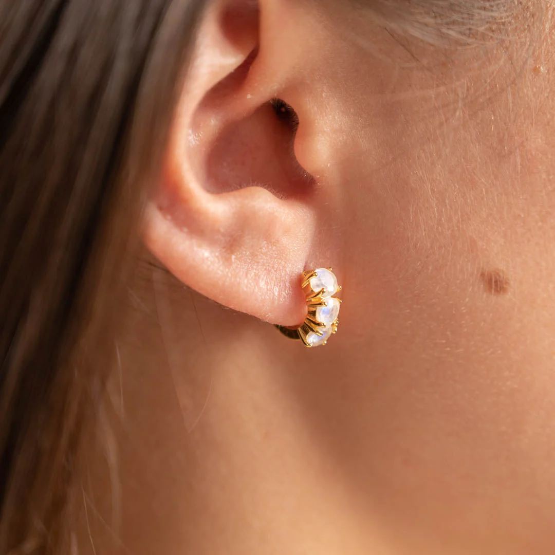 GEMMA MOONSTONE GOLDEN HUGGIE EARRING - Image 6