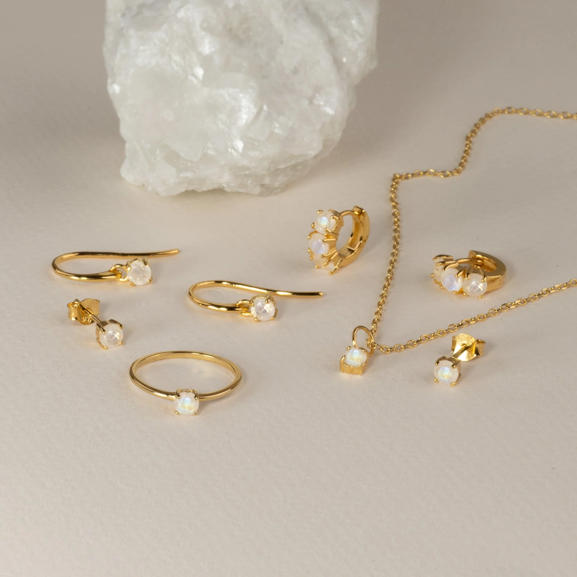 GEMMA MOONSTONE GOLDEN HUGGIE EARRING - Image 7
