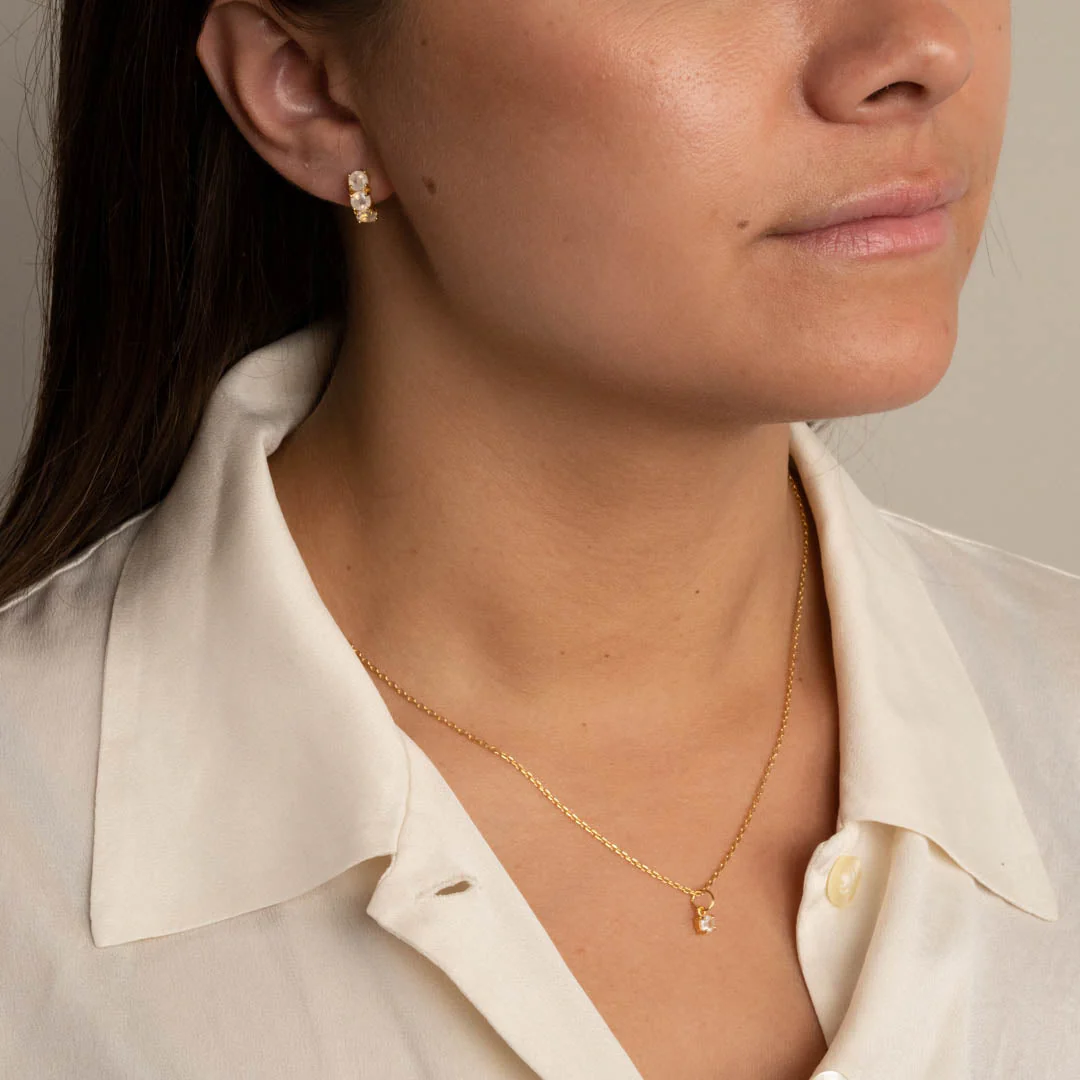 GEMMA MOONSTONE GOLDEN HUGGIE EARRING - Image 8