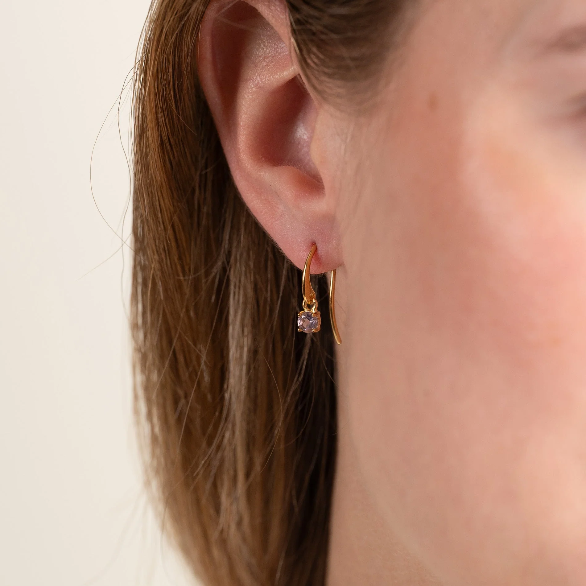 GEMMA PURPLE AMETHYST GOLDEN HOOK EARRING - Image 6