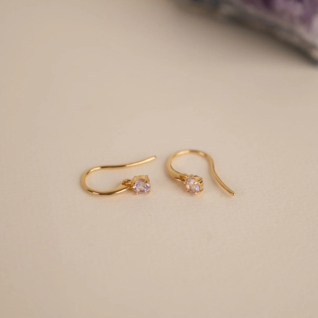 GEMMA PURPLE AMETHYST GOLDEN HOOK EARRING - Image 7