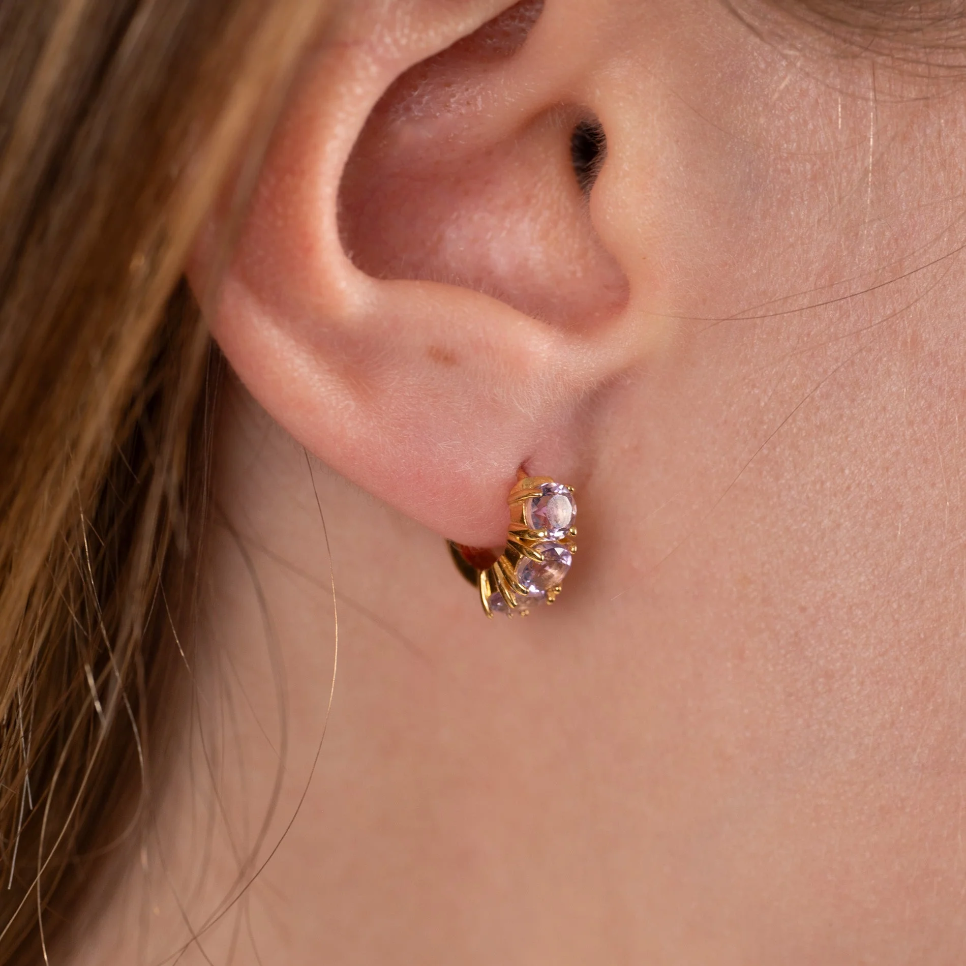 GEMMA PURPLE AMETHYST GOLDEN HUGGIE EARRING - Image 4
