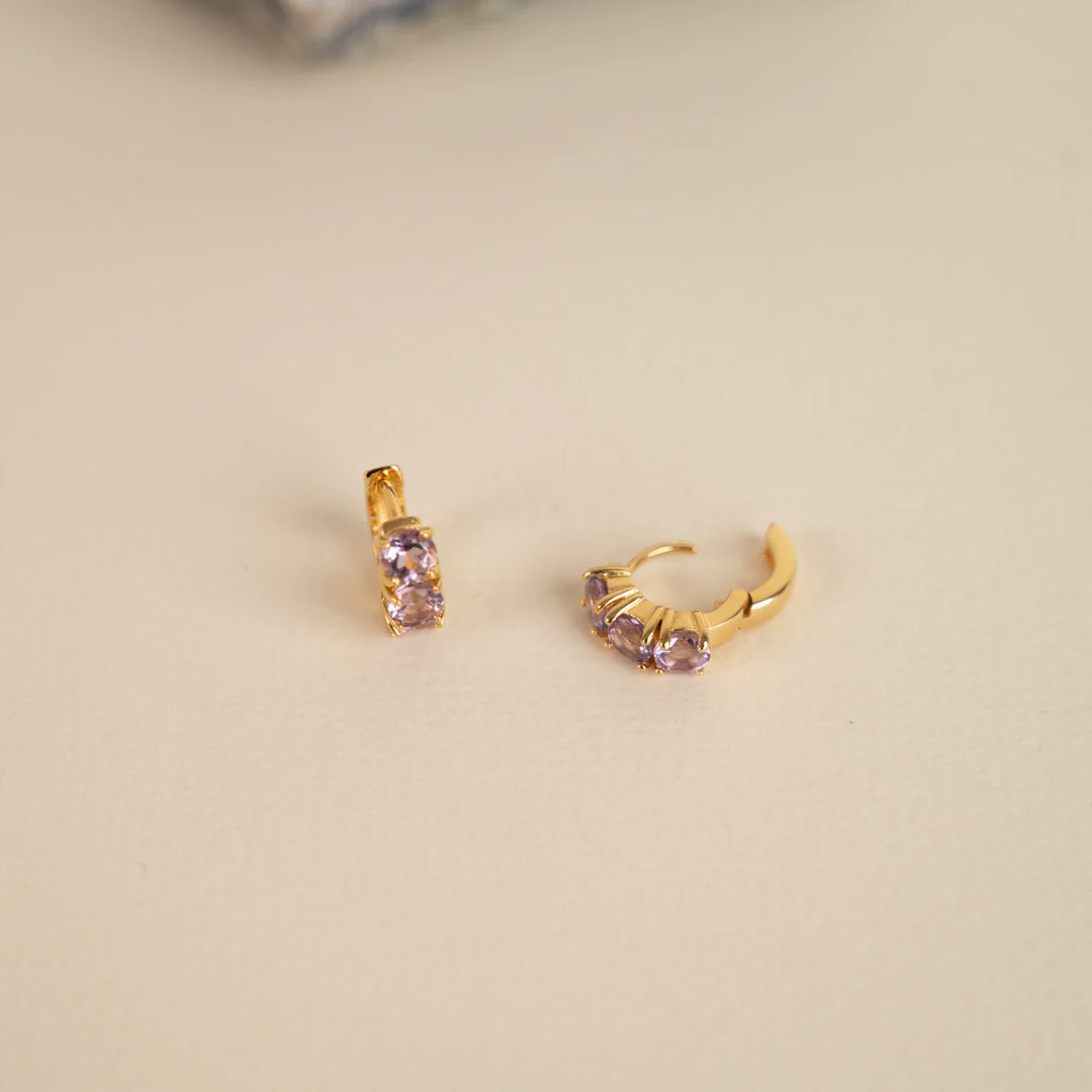 GEMMA PURPLE AMETHYST GOLDEN HUGGIE EARRING - Image 6