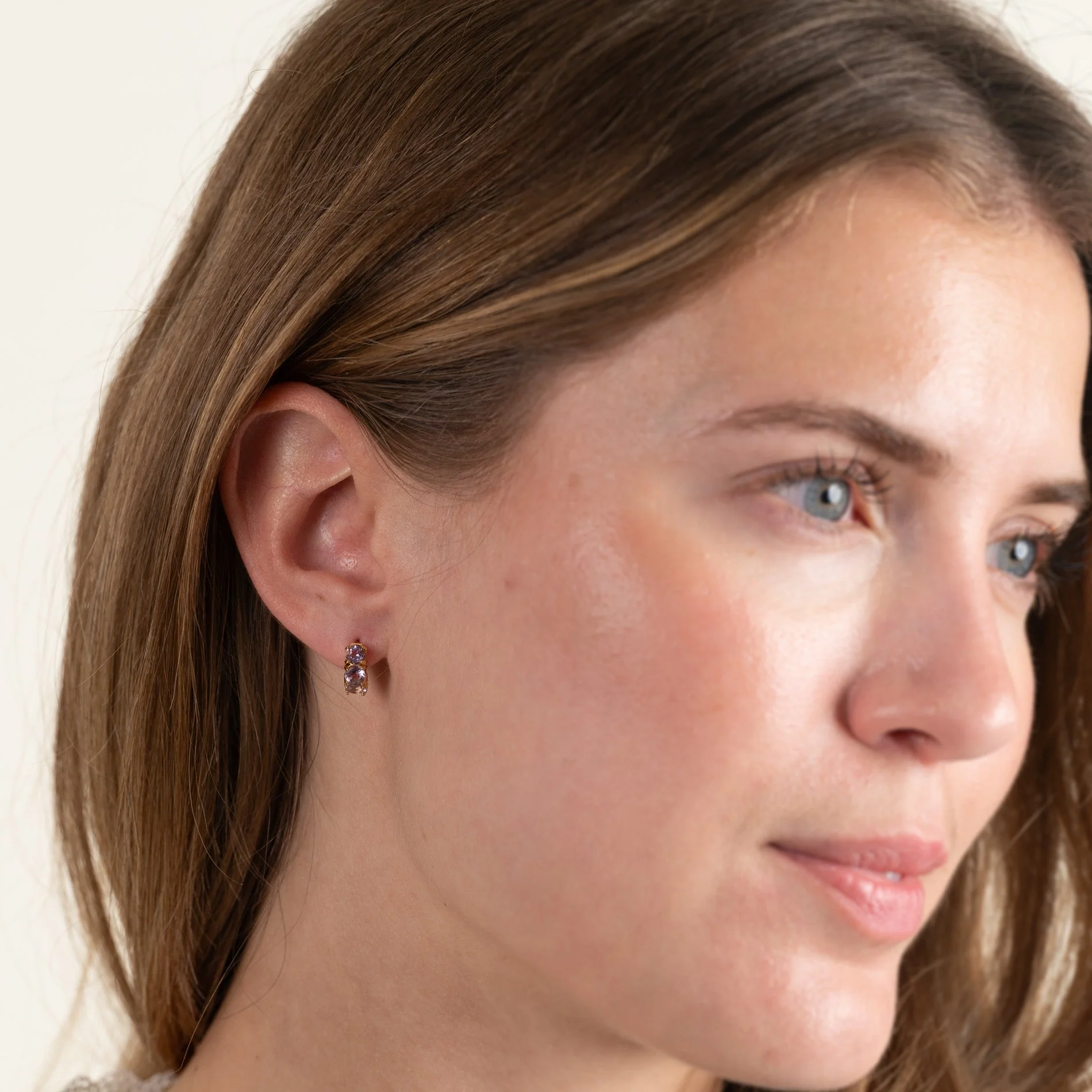 GEMMA PURPLE AMETHYST GOLDEN HUGGIE EARRING - Image 7