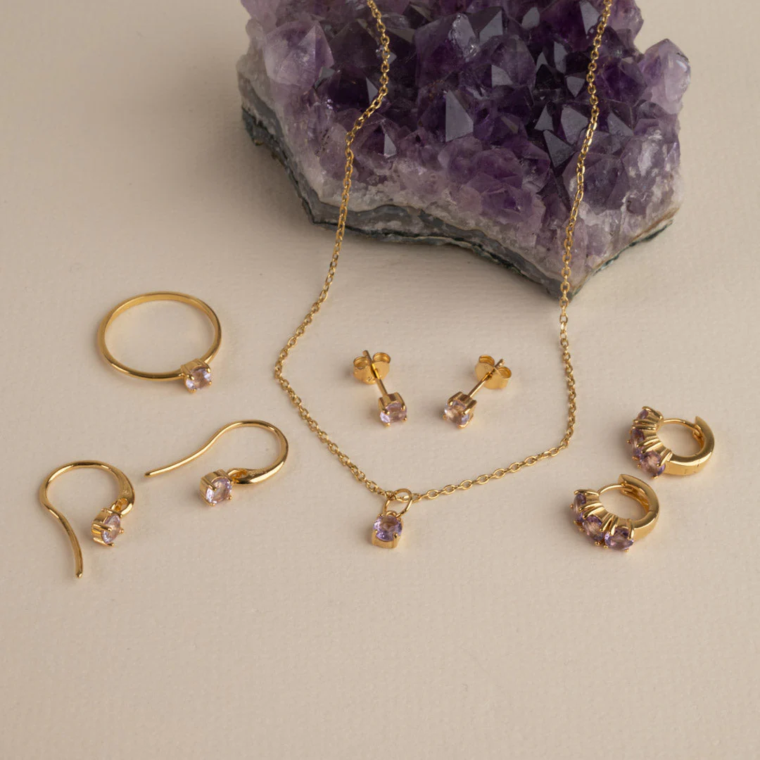 GEMMA PURPLE AMETHYST GOLDEN HUGGIE EARRING - Image 8