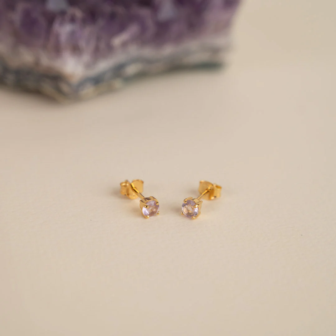 GEMMA PURPLE AMETHYST GOLDEN STUD EARRING - Image 7