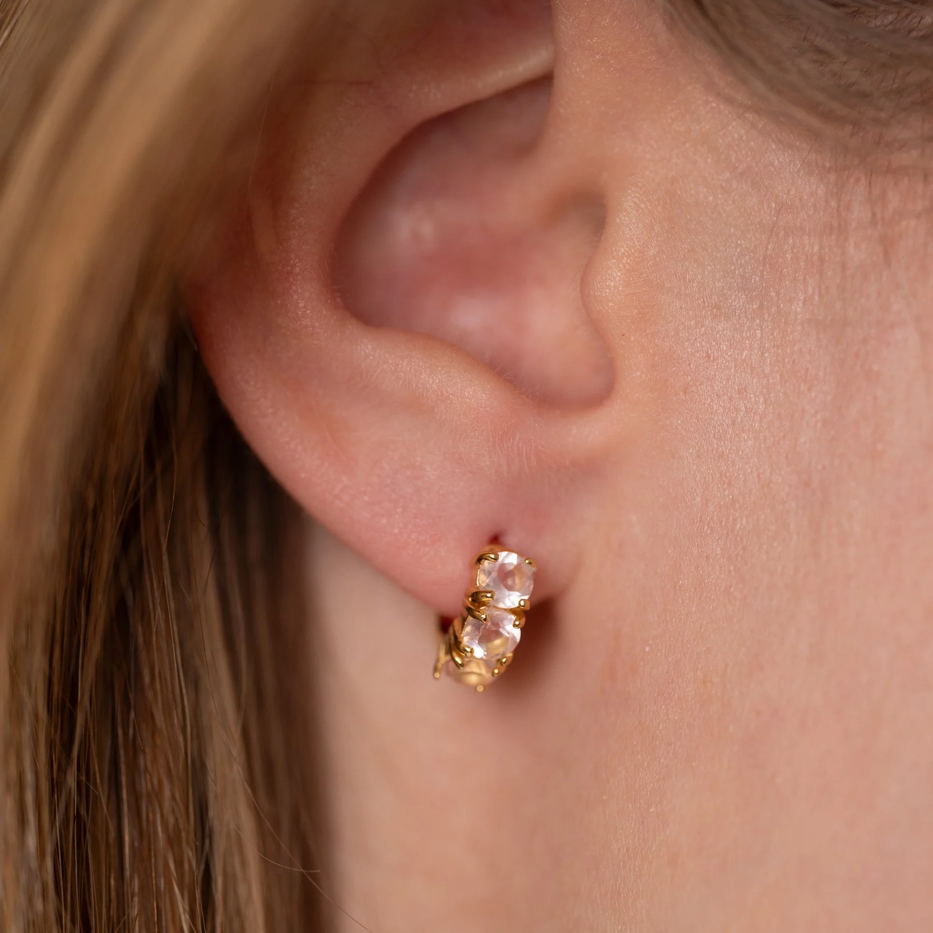 GEMMA ROSE QUARTZ GOLDEN HUGGIE EARRING - Image 2