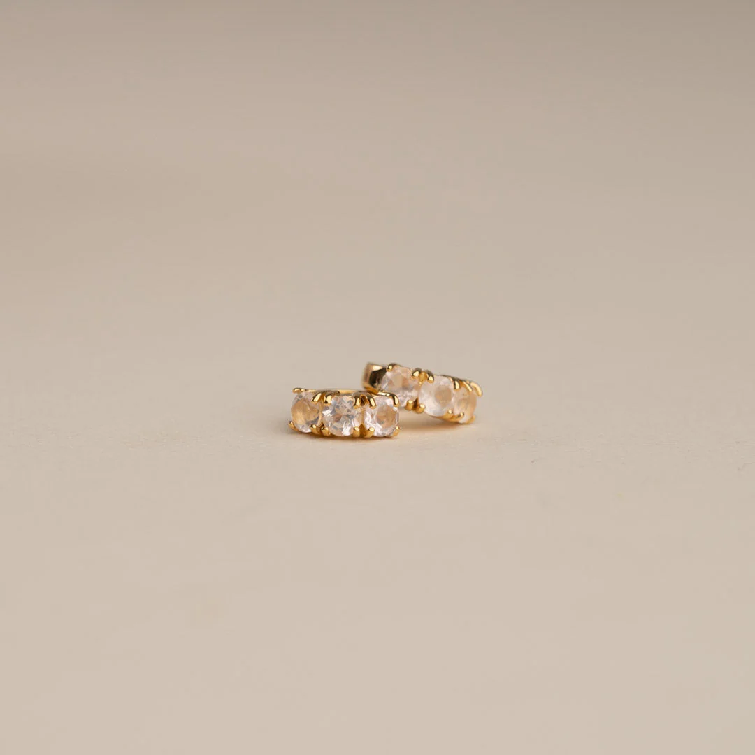GEMMA ROSE QUARTZ GOLDEN HUGGIE EARRING - Image 3