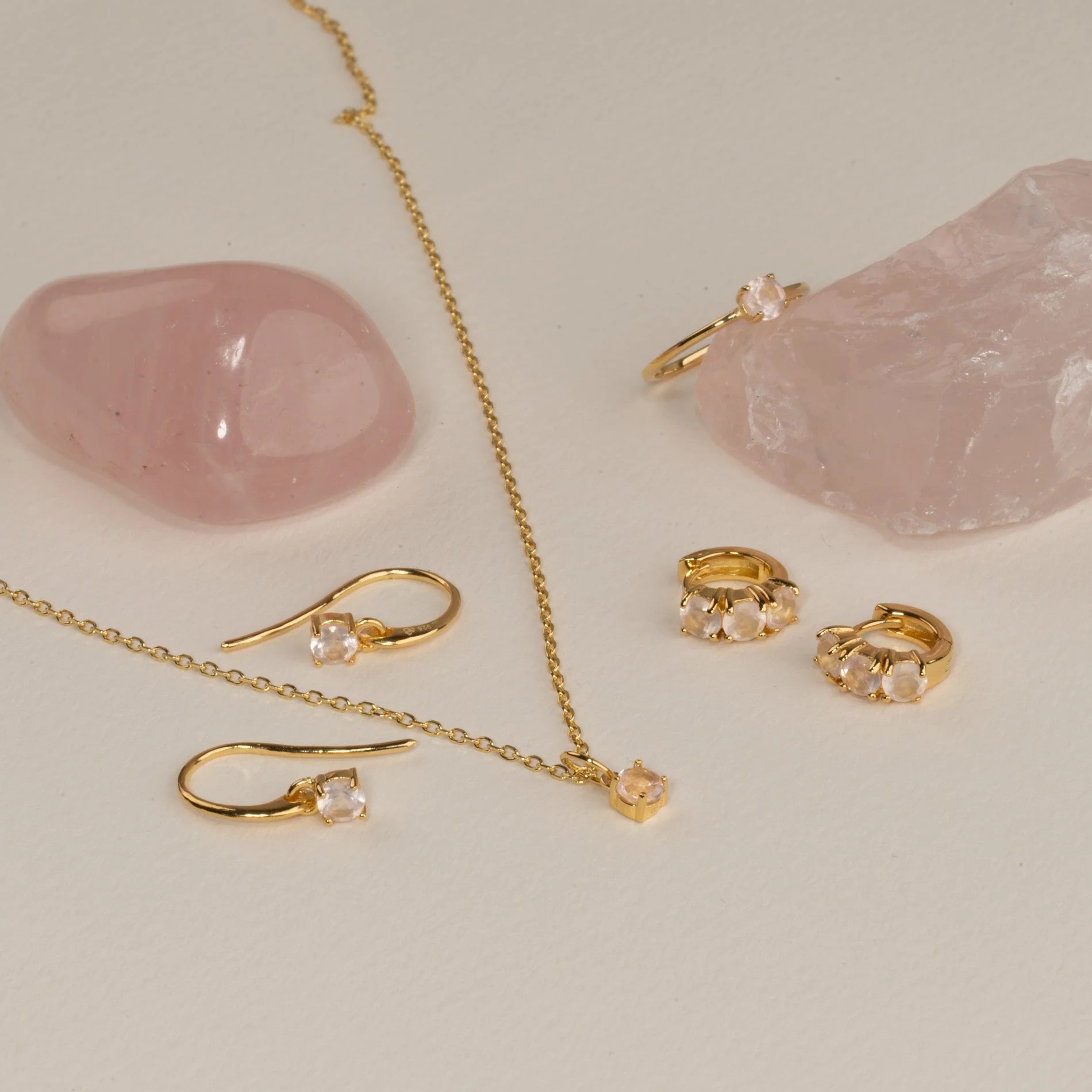GEMMA ROSE QUARTZ GOLDEN HUGGIE EARRING - Image 7