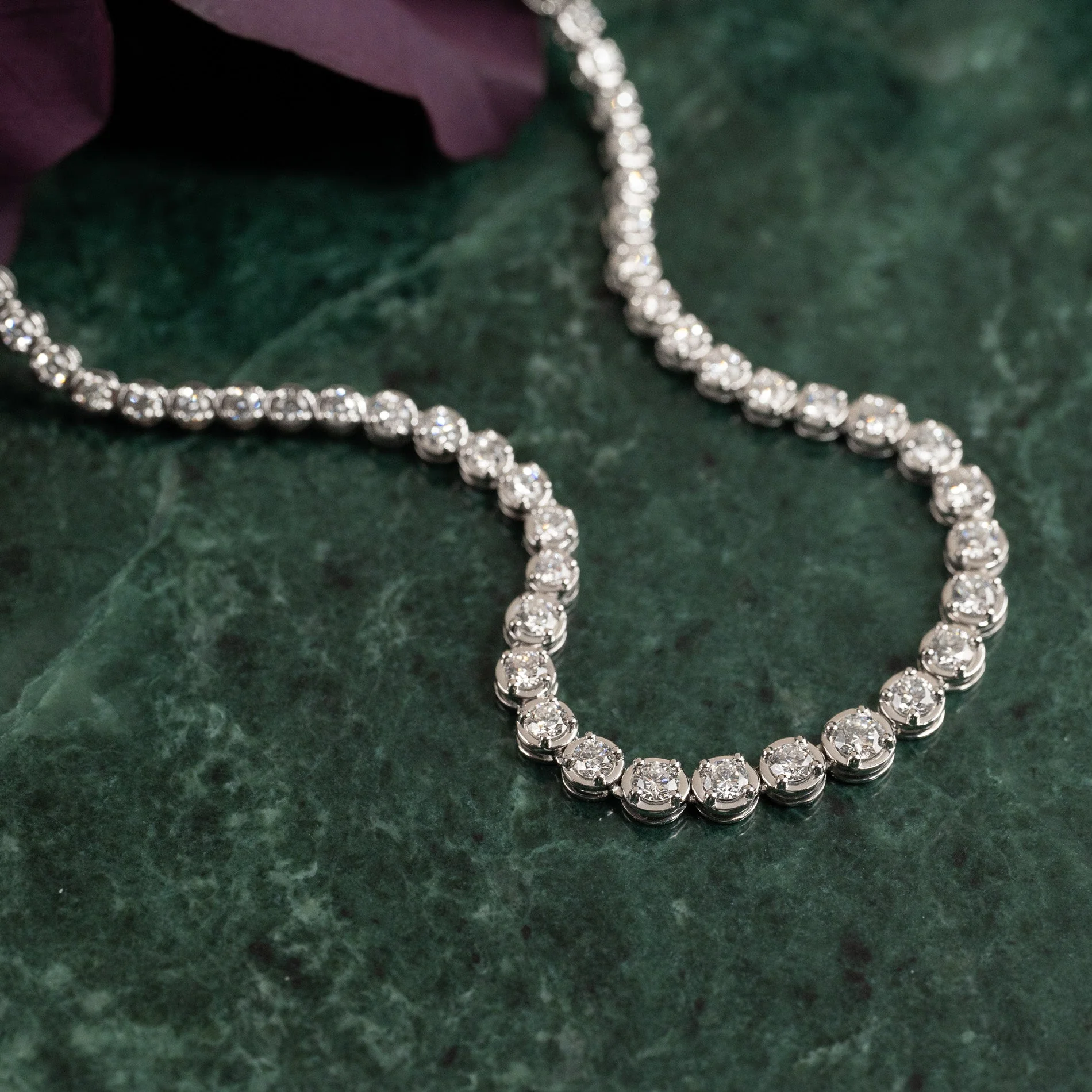 GRADUATING CROWN-SET LAB-DIAMOND TENNIS NECKLACE - 5ct - WG - Image 3