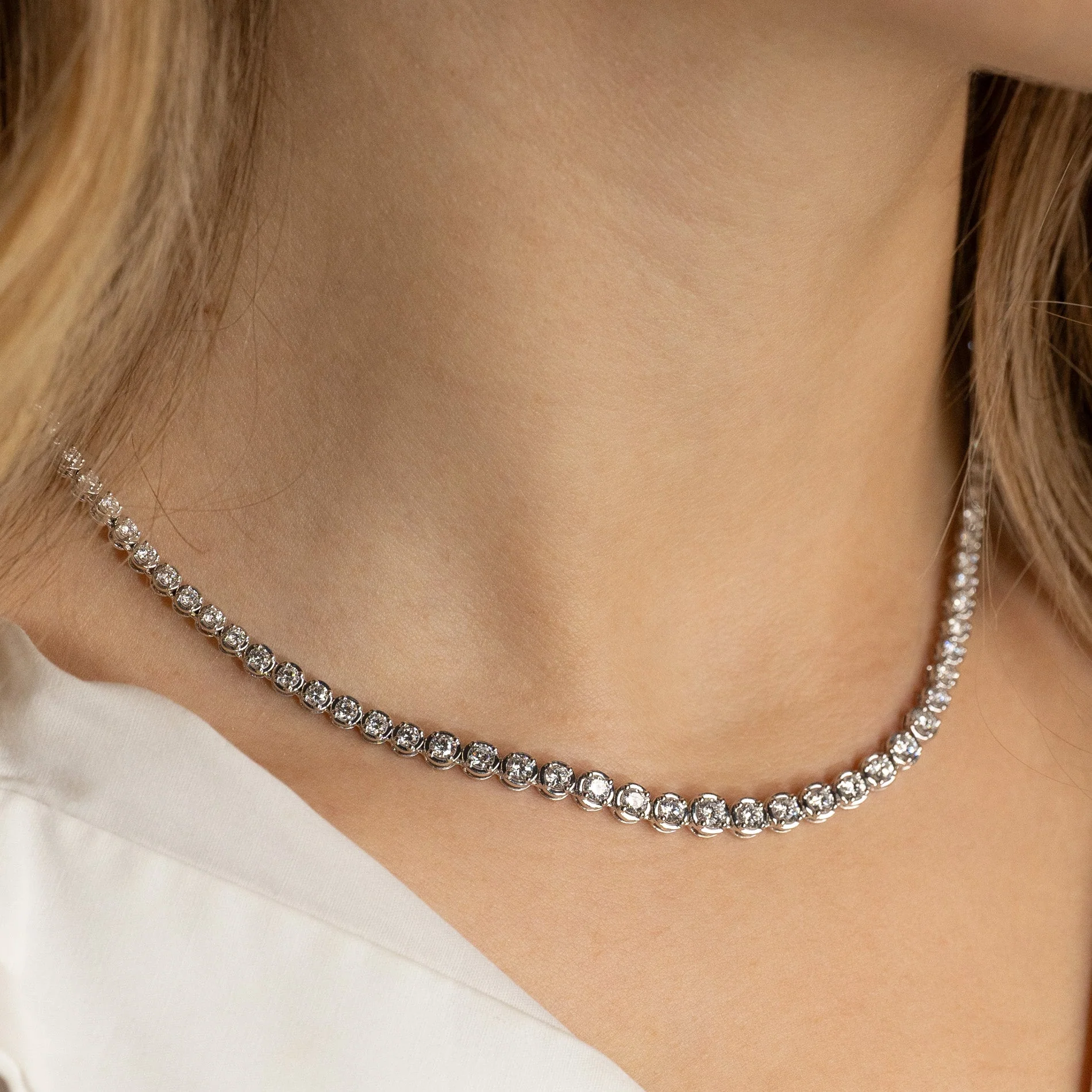 GRADUATING CROWN-SET LAB-DIAMOND TENNIS NECKLACE - 5ct - WG - Image 4