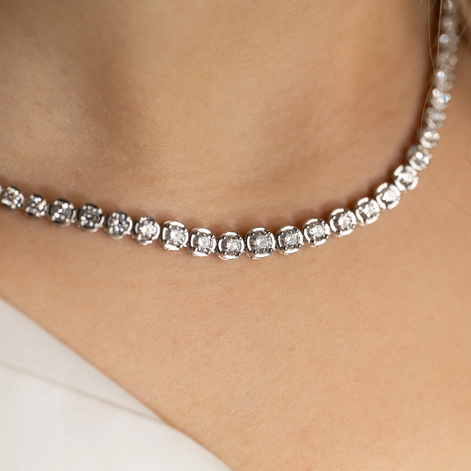 GRADUATING CROWN-SET LAB-DIAMOND TENNIS NECKLACE - 5ct - WG - Image 6