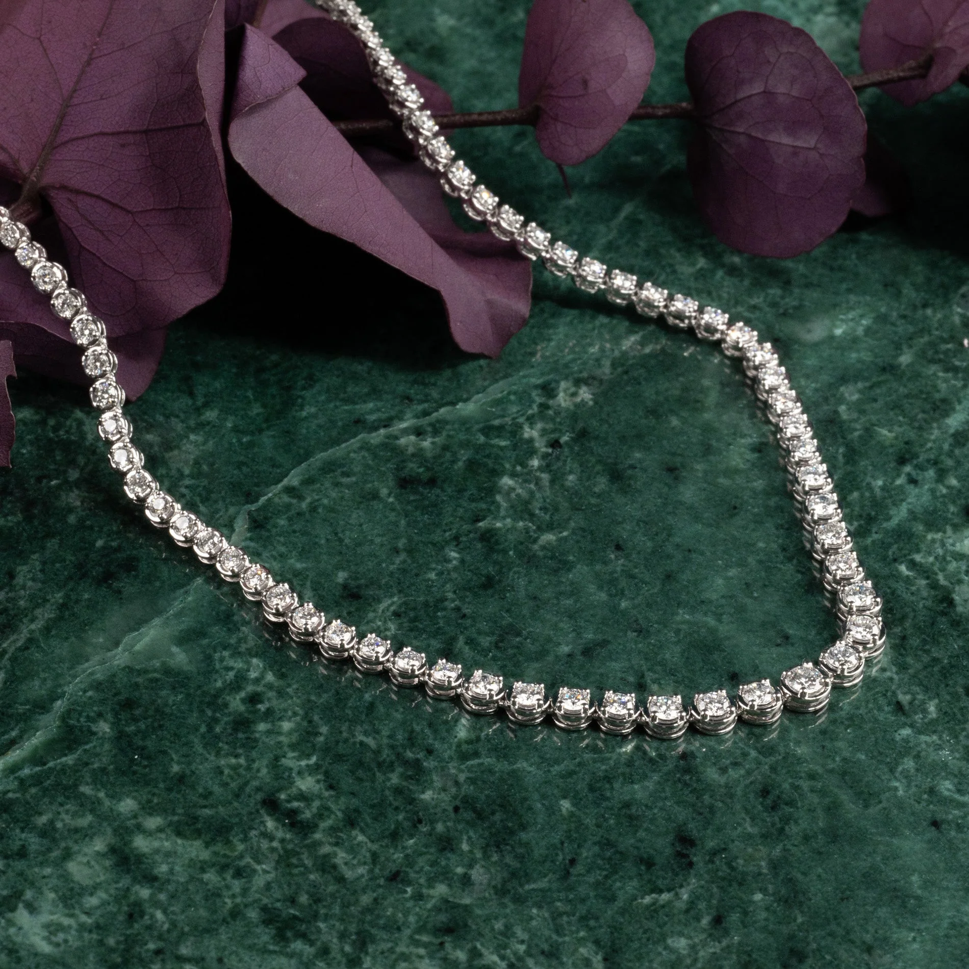 GRADUATING CROWN-SET LAB-DIAMOND TENNIS NECKLACE - 5ct - WG - Image 7