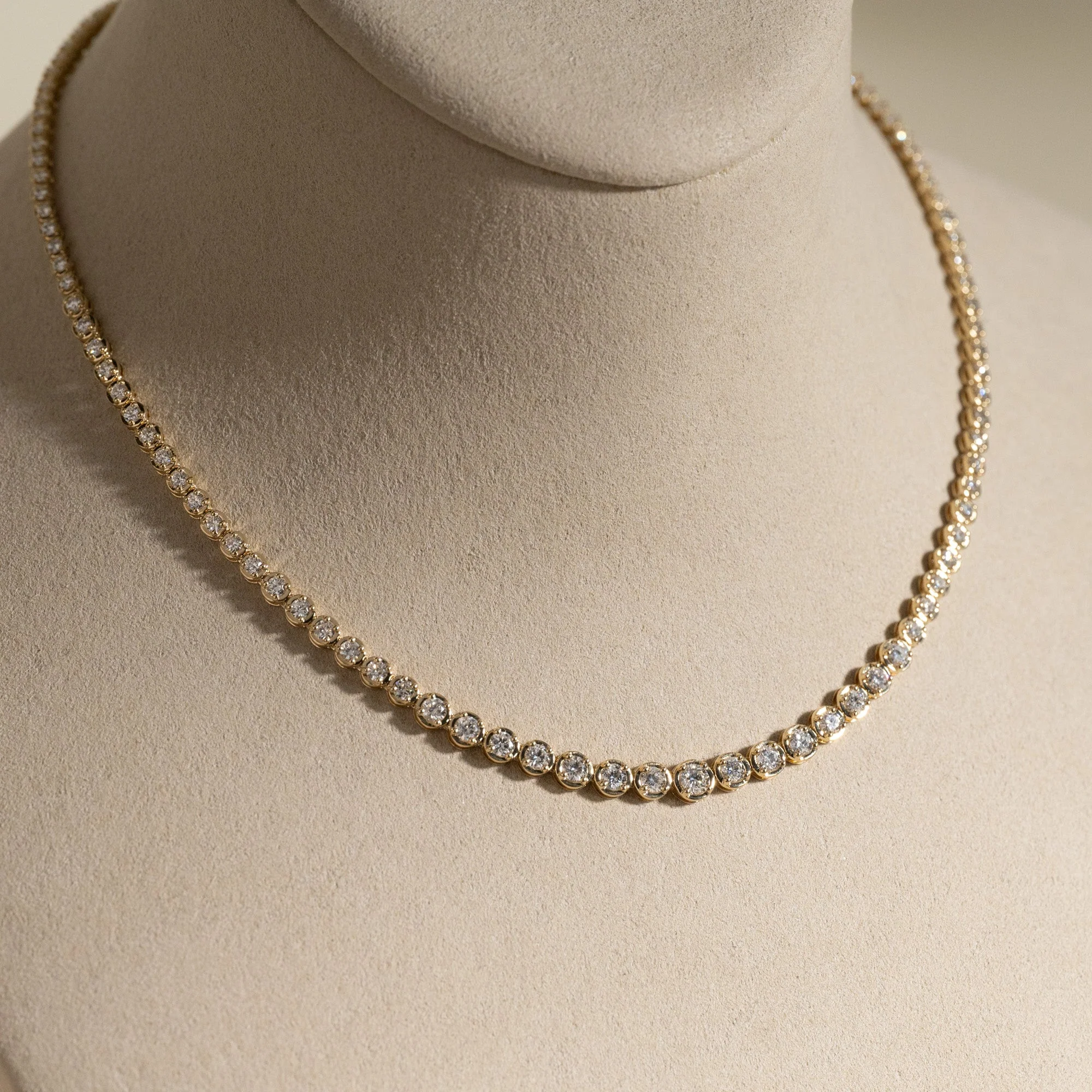 GRADUATING CROWN-SET LAB-DIAMOND TENNIS NECKLACE - 5ct - YG - Image 10