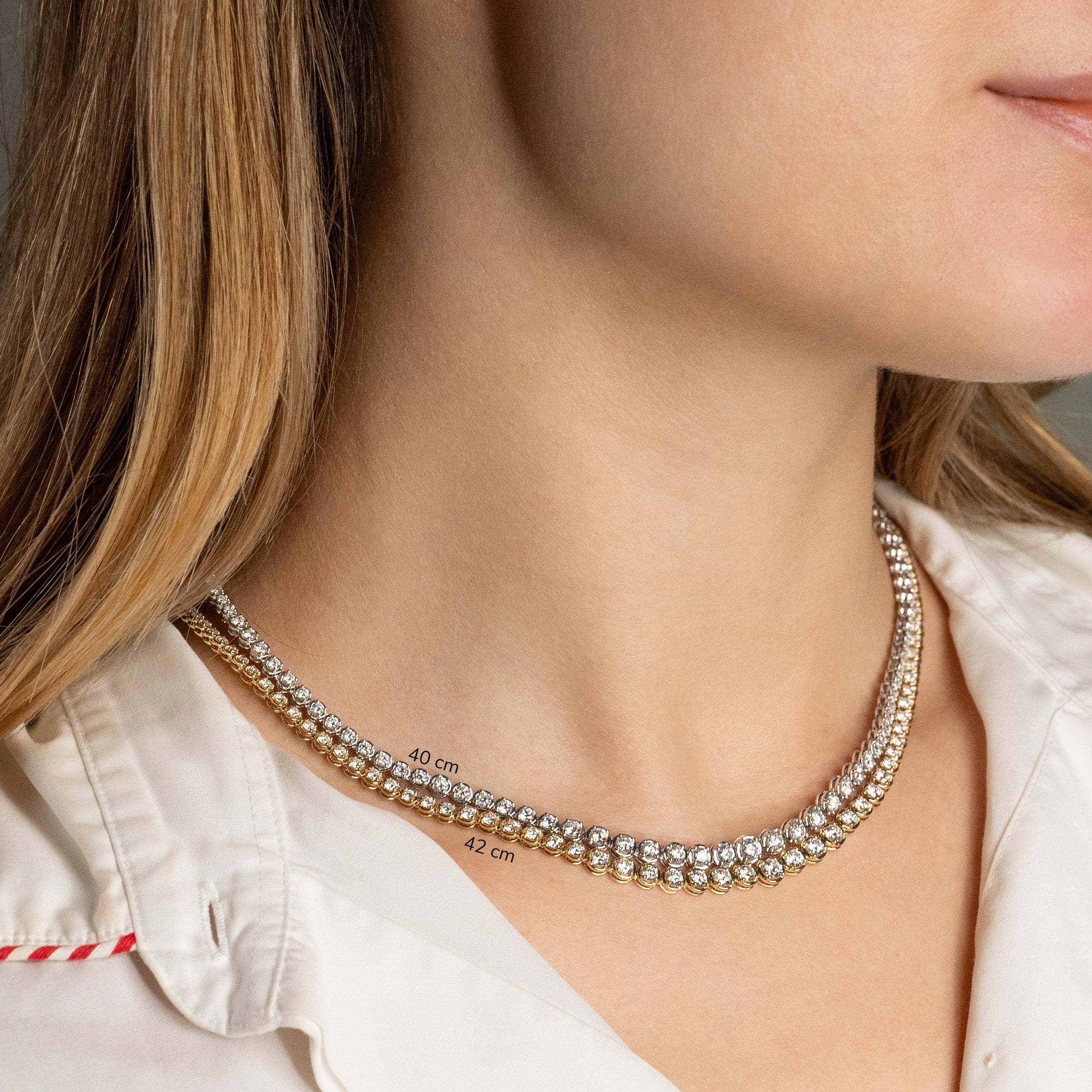 GRADUATING CROWN-SET LAB-DIAMOND TENNIS NECKLACE - 5ct - YG - Image 12