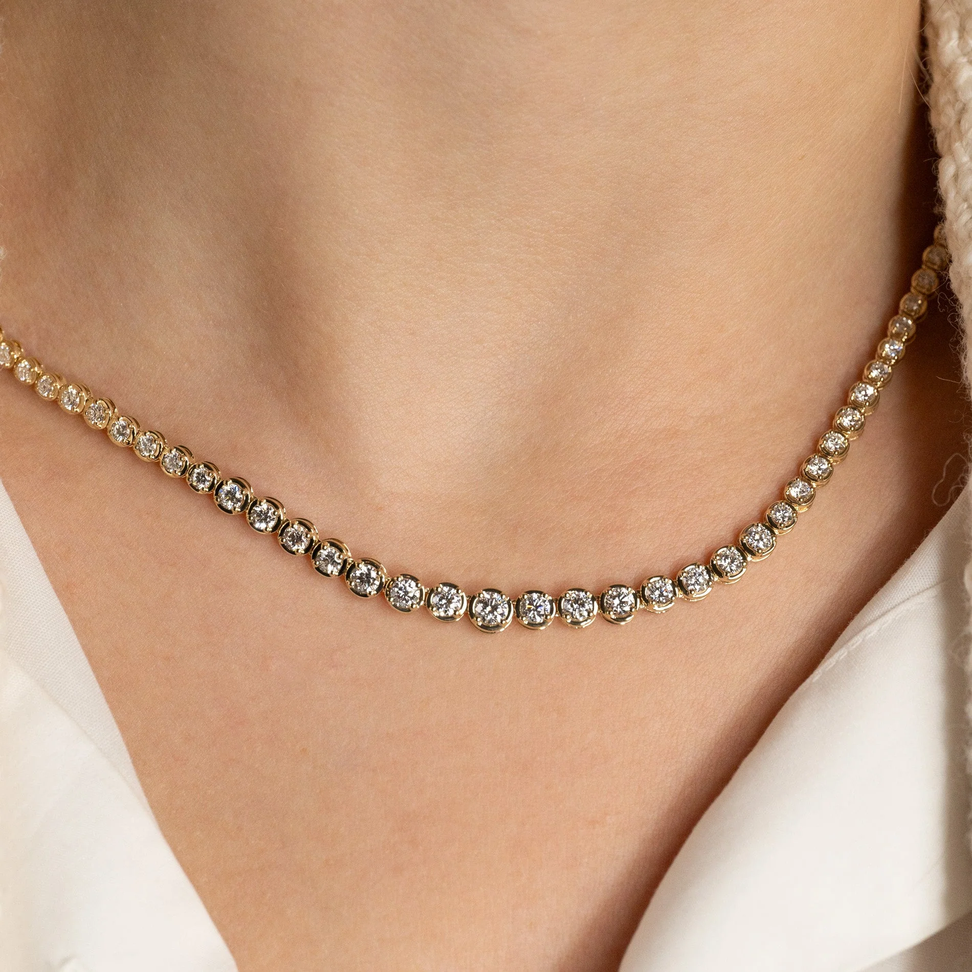 GRADUATING CROWN-SET LAB-DIAMOND TENNIS NECKLACE - 5ct - YG - Image 4