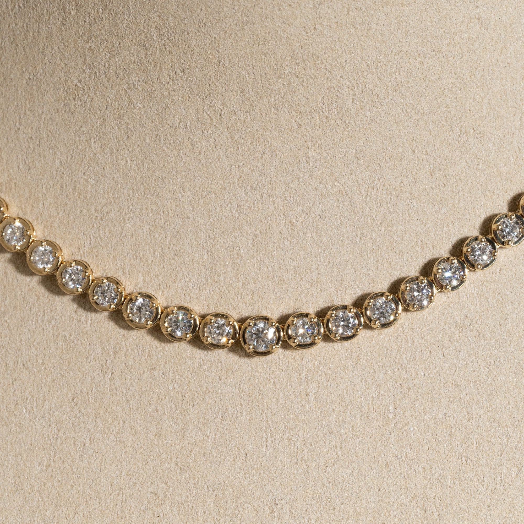 GRADUATING CROWN-SET LAB-DIAMOND TENNIS NECKLACE - 5ct - YG - Image 5