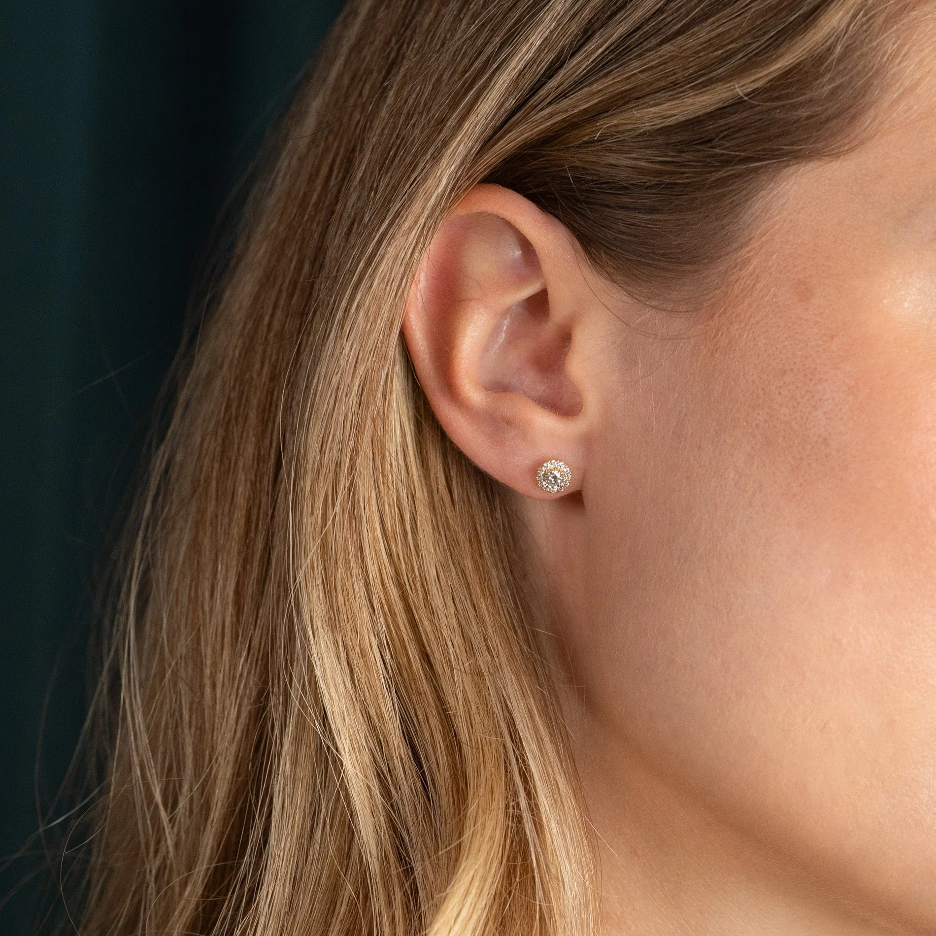 HALO LAB-DIAMOND STUD EARRING - 0.5ct - YG - Image 2