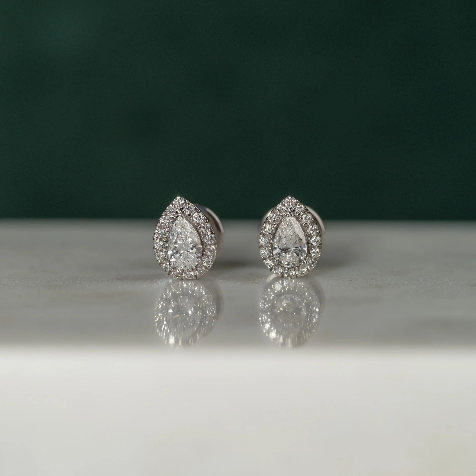HALO PEAR LAB-DIAMOND STUD EARRING - 0.7ct - WG - Image 2