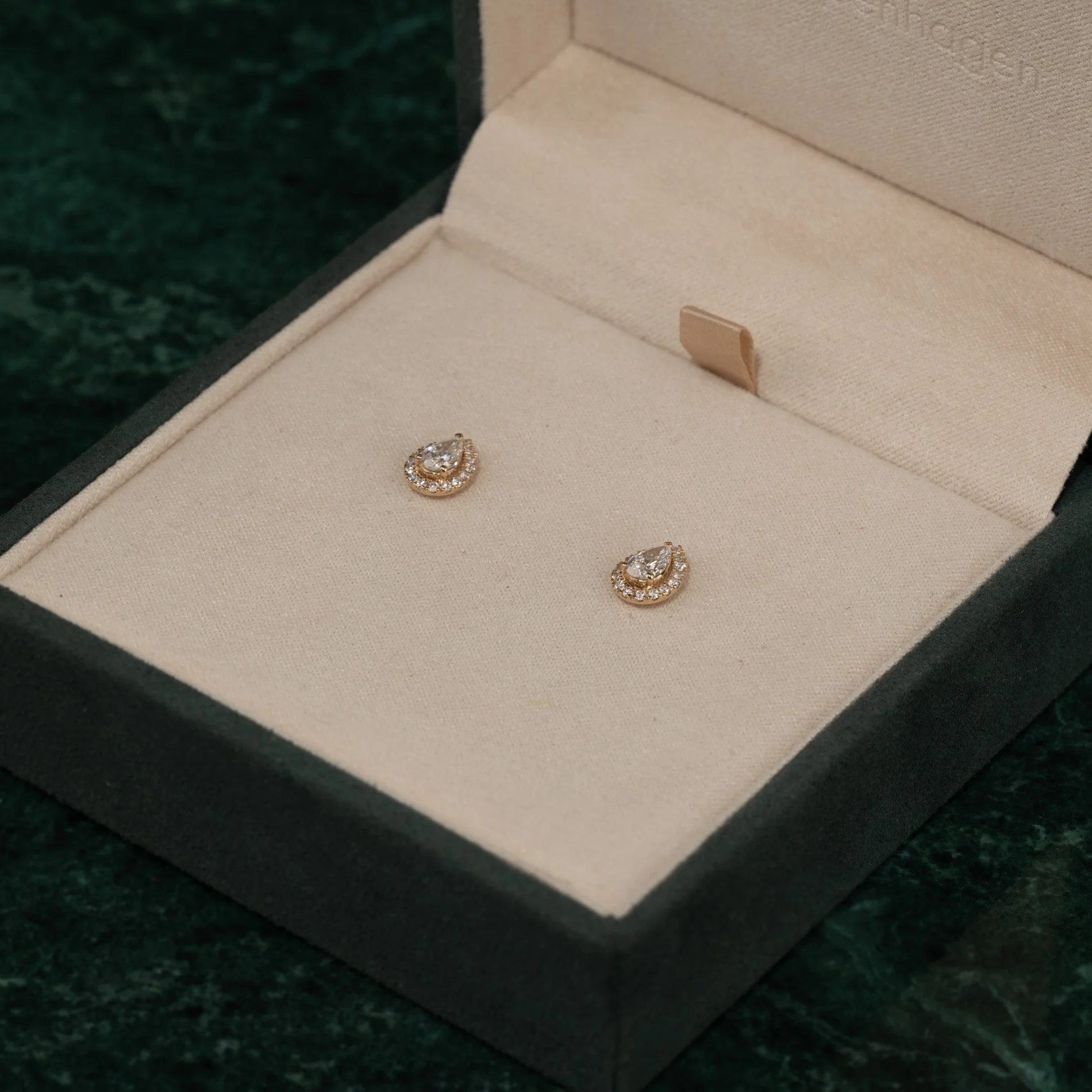 HALO PEAR LAB-DIAMOND STUD EARRING - 0.7ct - YG - Image 9