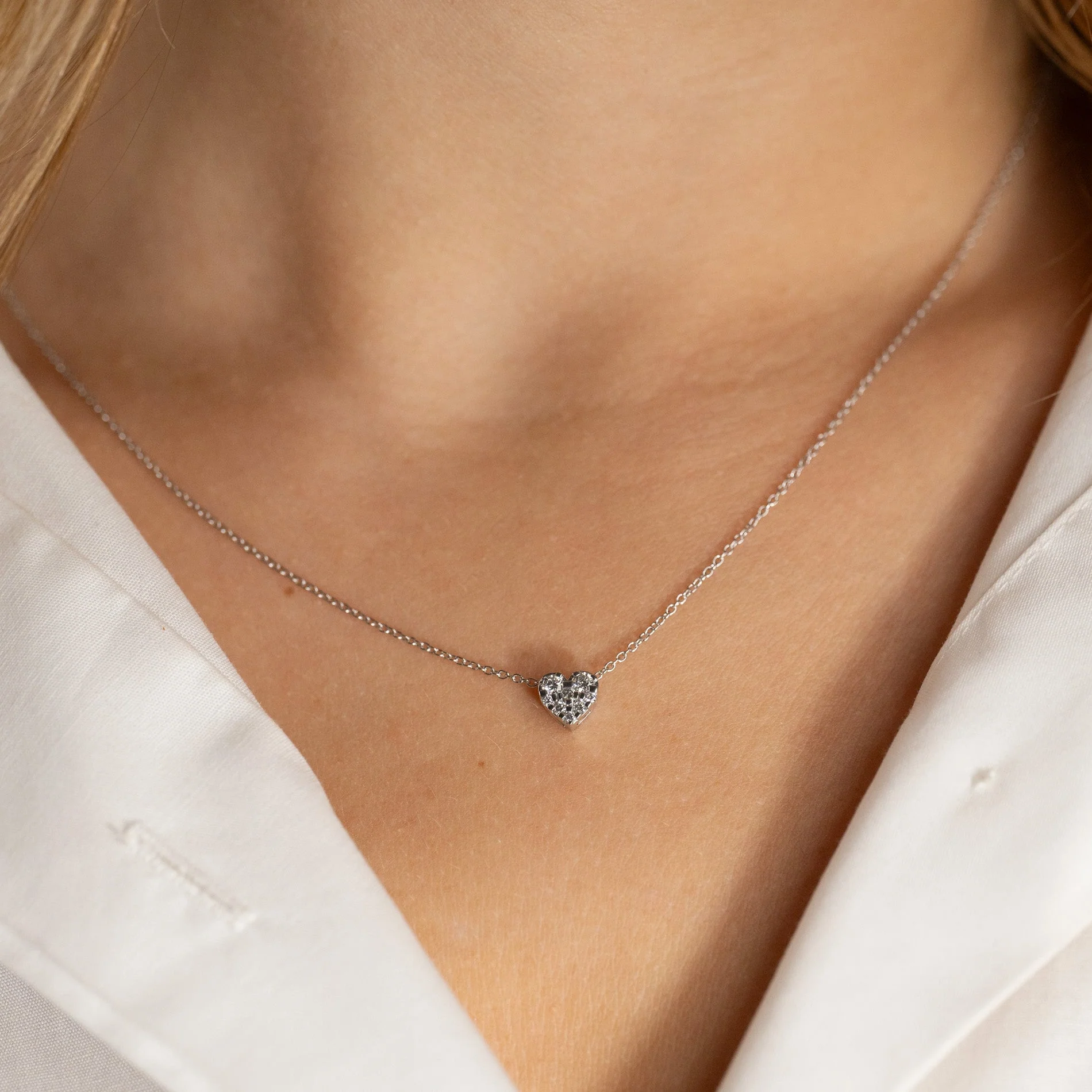 HEART PAVE LAB-DIAMOND PENDANT - 0.17ct - WG - Image 8