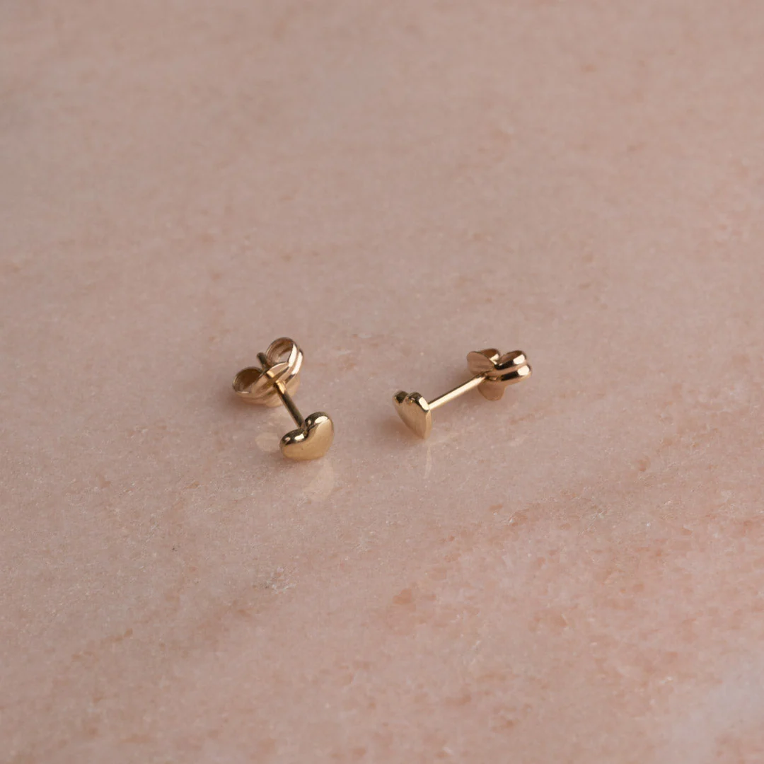 HEART SOLID GOLD STUD EARRING - Image 5