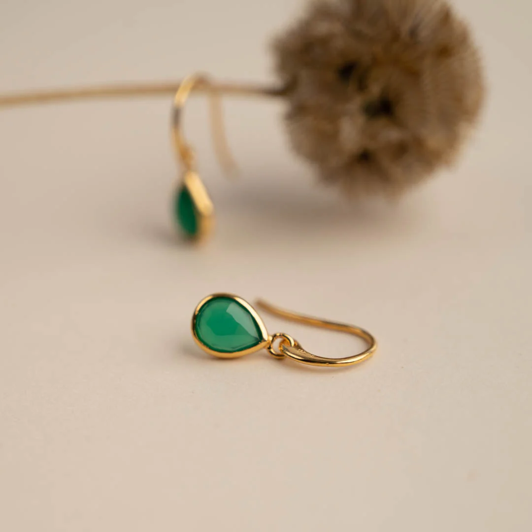 LULU GREEN AGATE GOLDEN EARRING - Image 2