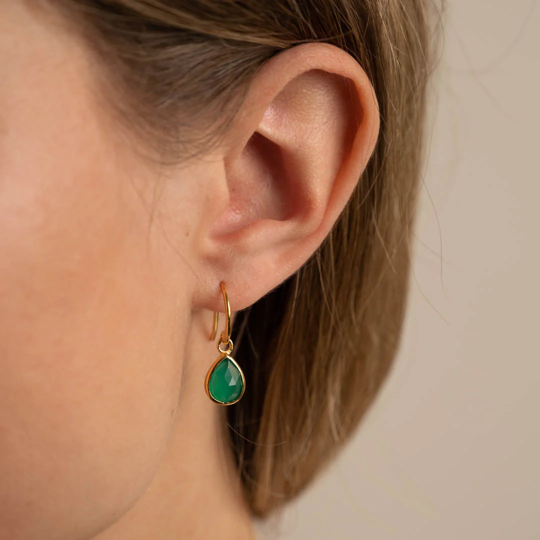 LULU GREEN AGATE GOLDEN EARRING - Image 3