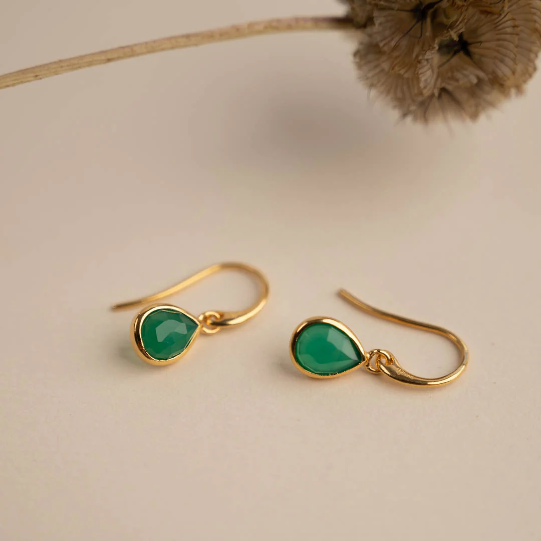 LULU GREEN AGATE GOLDEN EARRING - Image 4