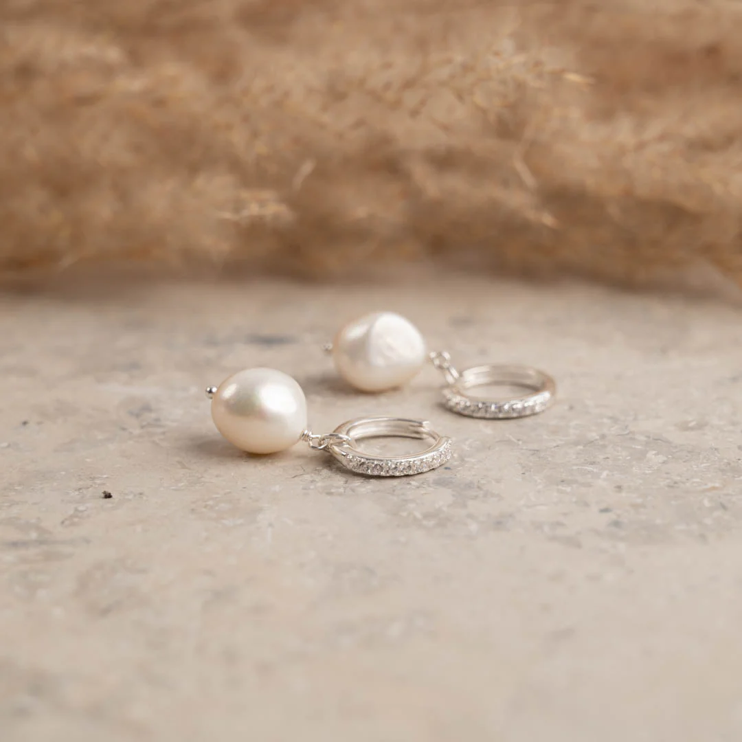 NOELLA PEARL SILVER ZIRCONIA CREOL EARRING - Image 5