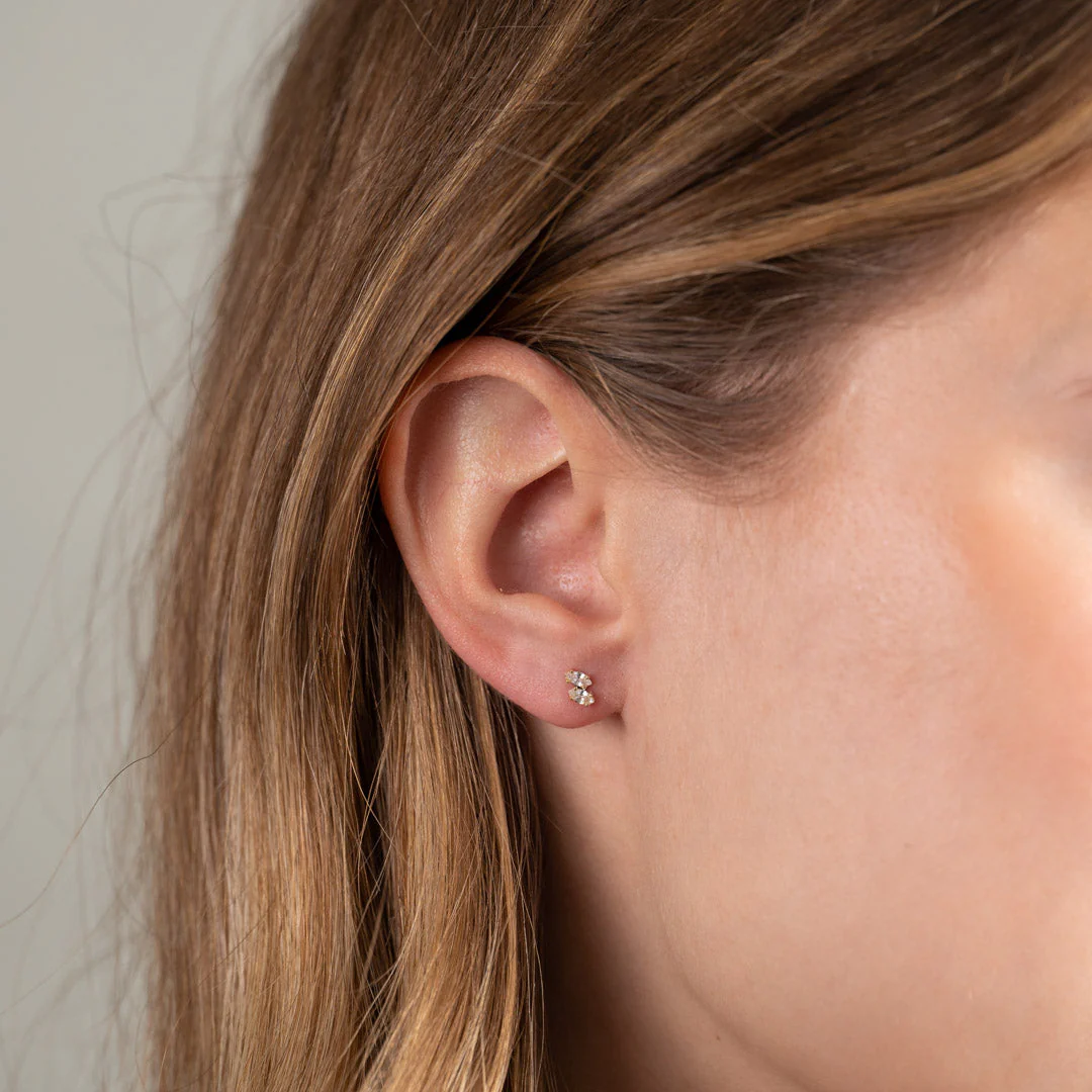 PARIS CRYSTAL SOLID GOLD STUD EARRING - Image 4