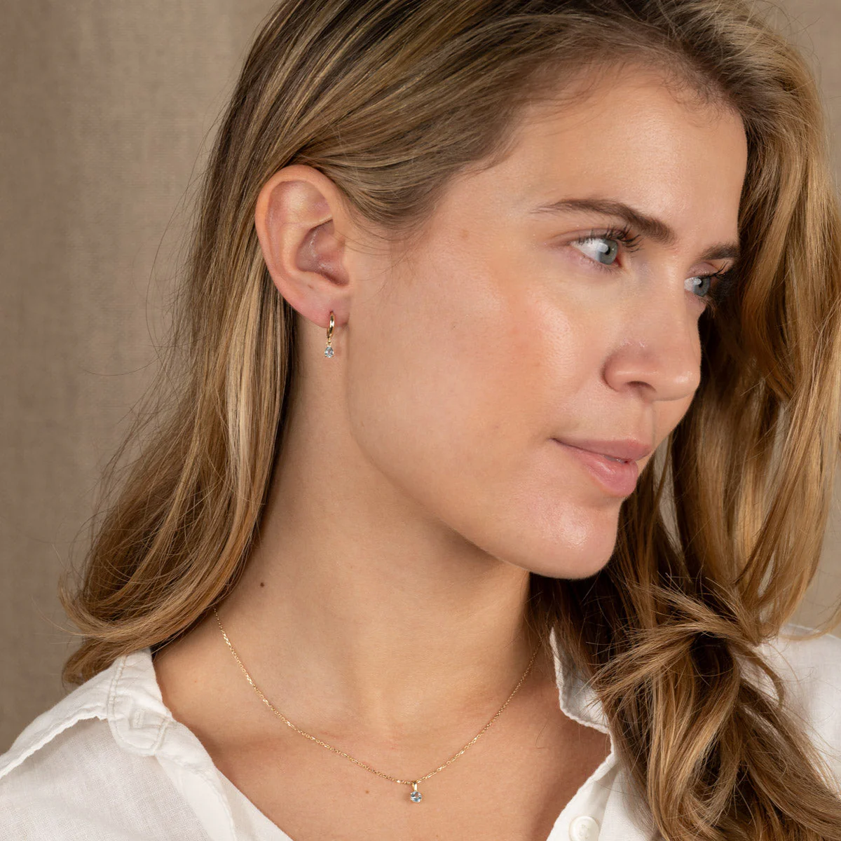 PAULA BLUE TOPAZ SOLID GOLD EARRING - Image 7