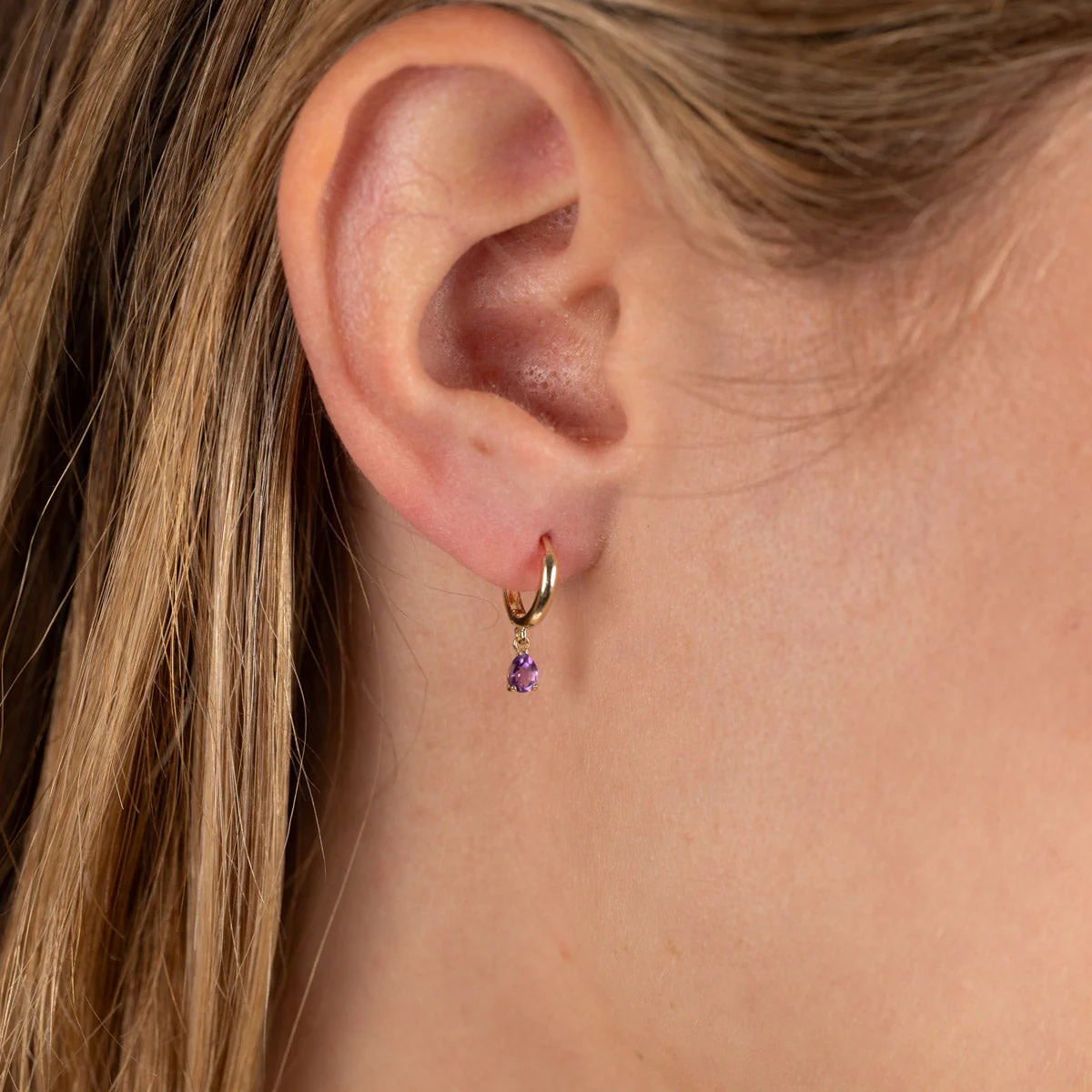 PAULA PURPLE AMETHYST SOLID GOLD EARRING