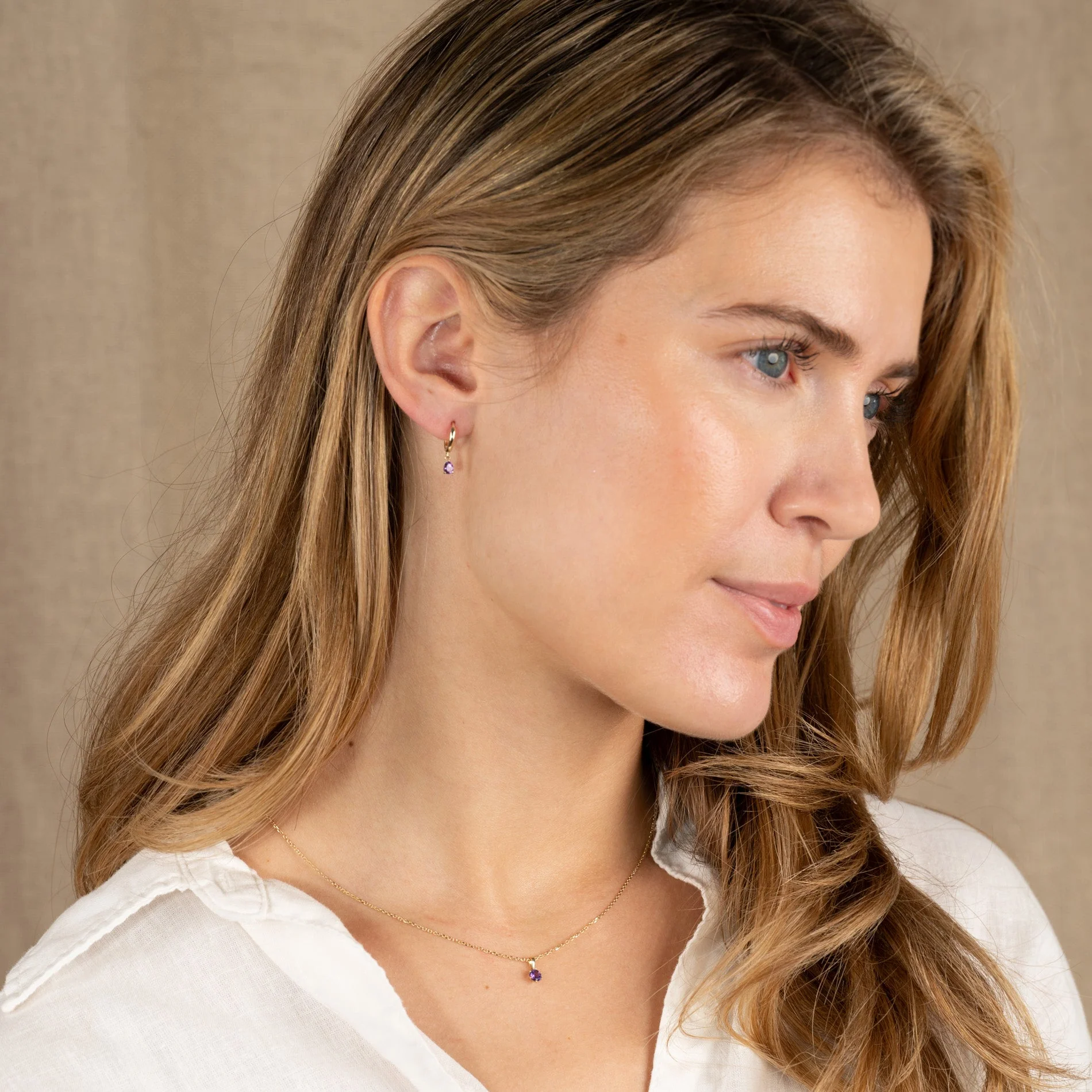 PAULA PURPLE AMETHYST SOLID GOLD EARRING - Image 5
