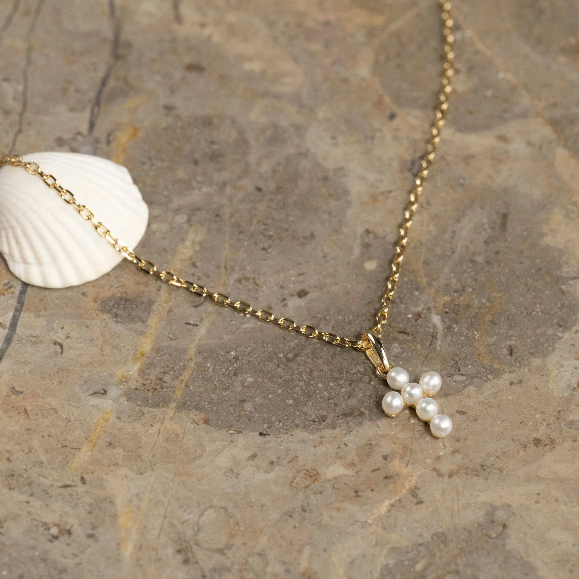 PRAISE PEARL CROSS SOLID GOLD PENDANT - Image 5