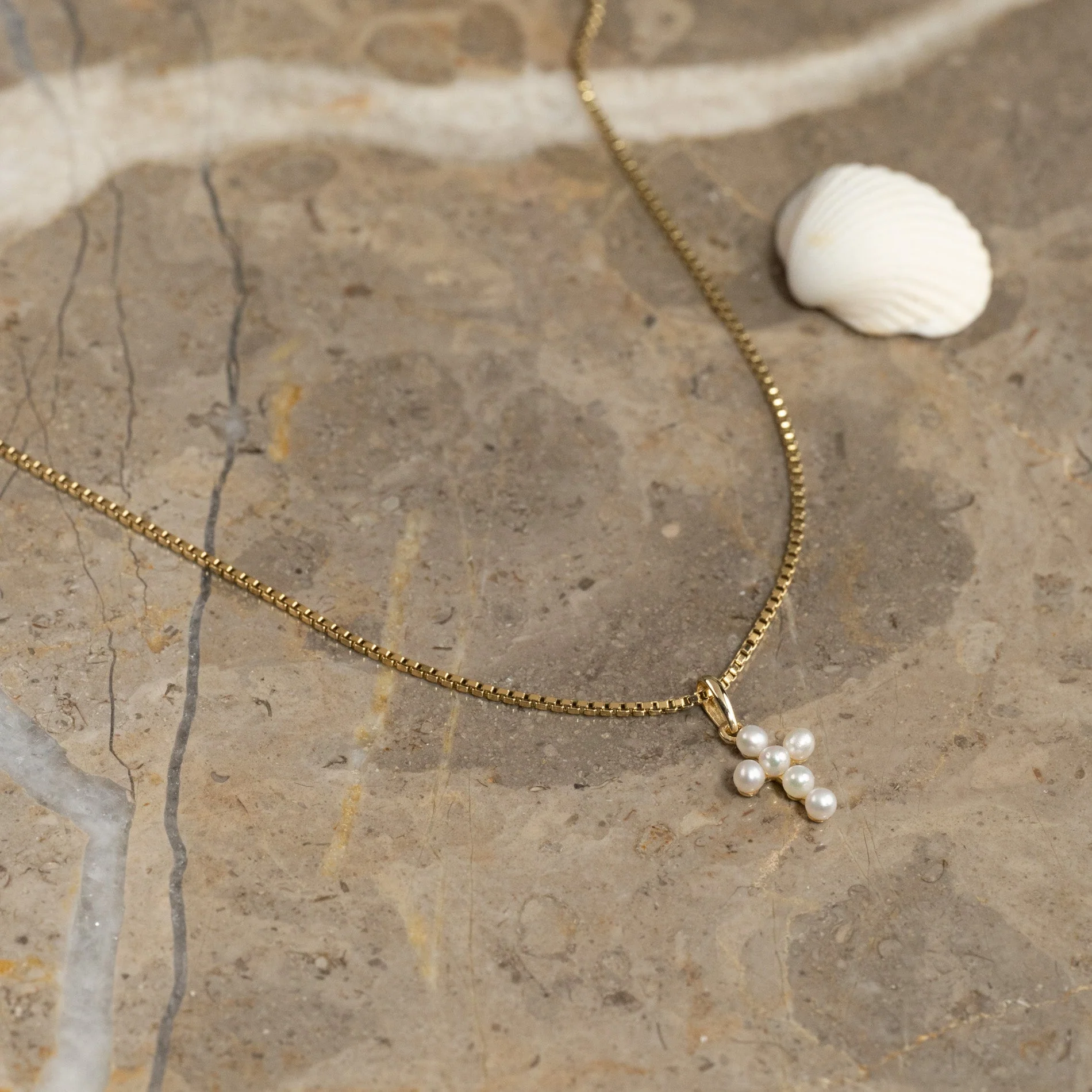 PRAISE PEARL CROSS SOLID GOLD PENDANT - Image 6