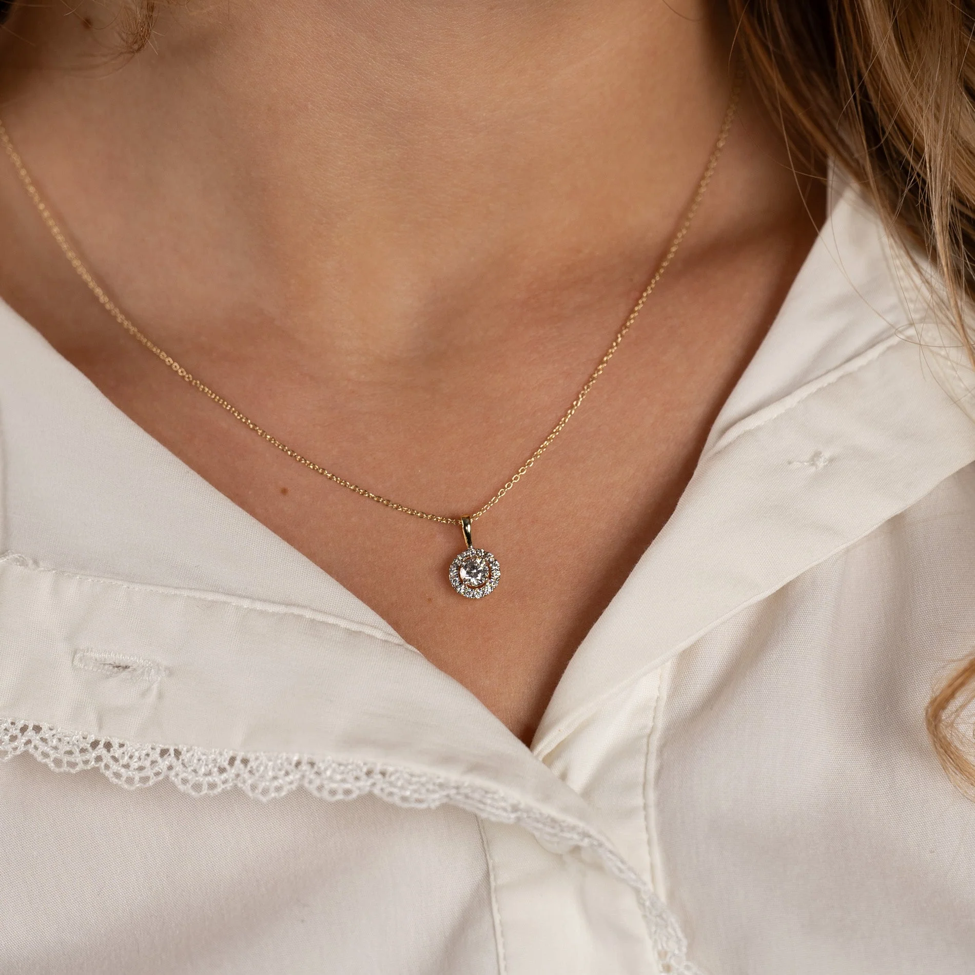 ROUND HALO LAB-DIAMOND PENDANT - 0.5ct - YG - Image 6