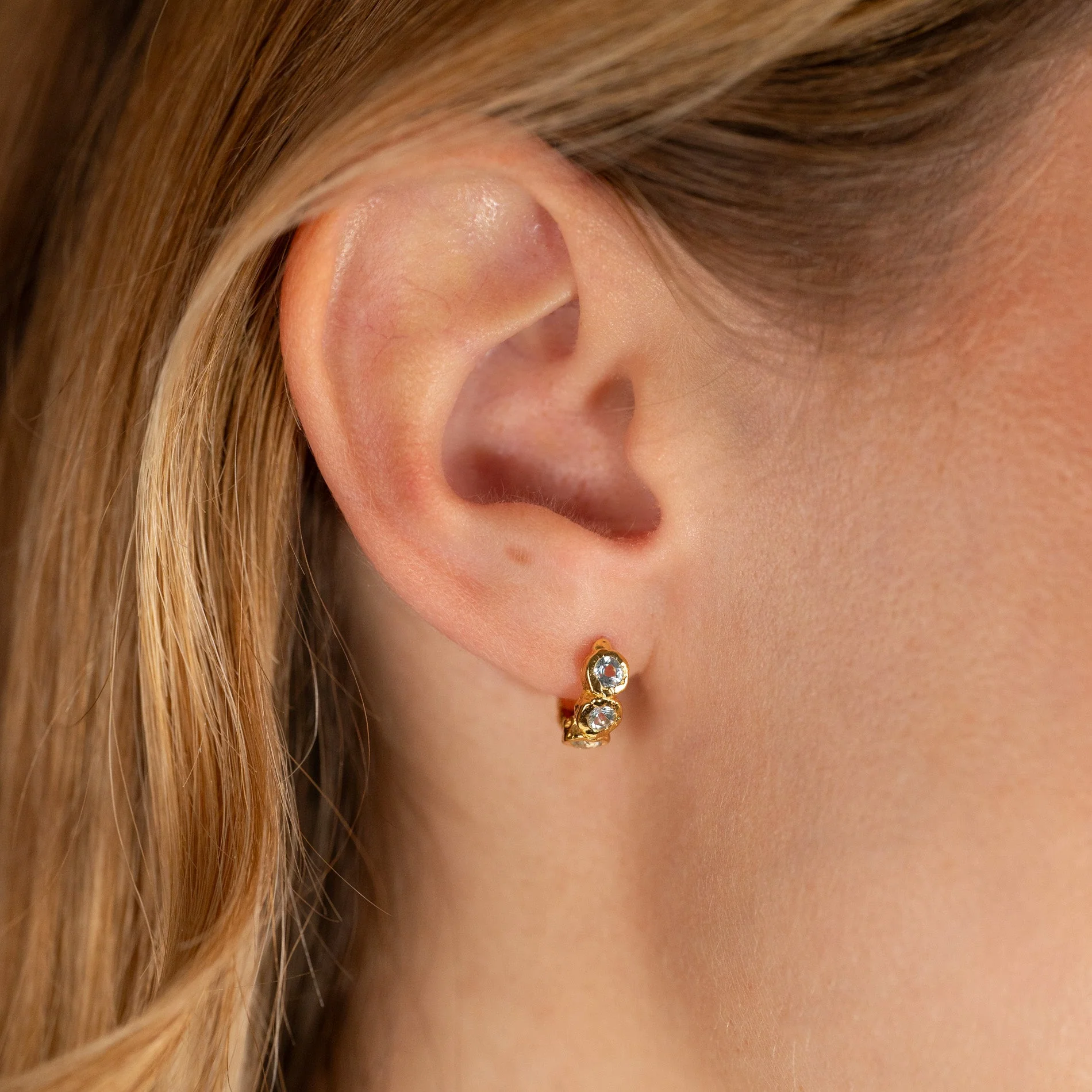 SELENE BLUE TOPAZ GOLDEN HUGGIE EARRING - Image 2
