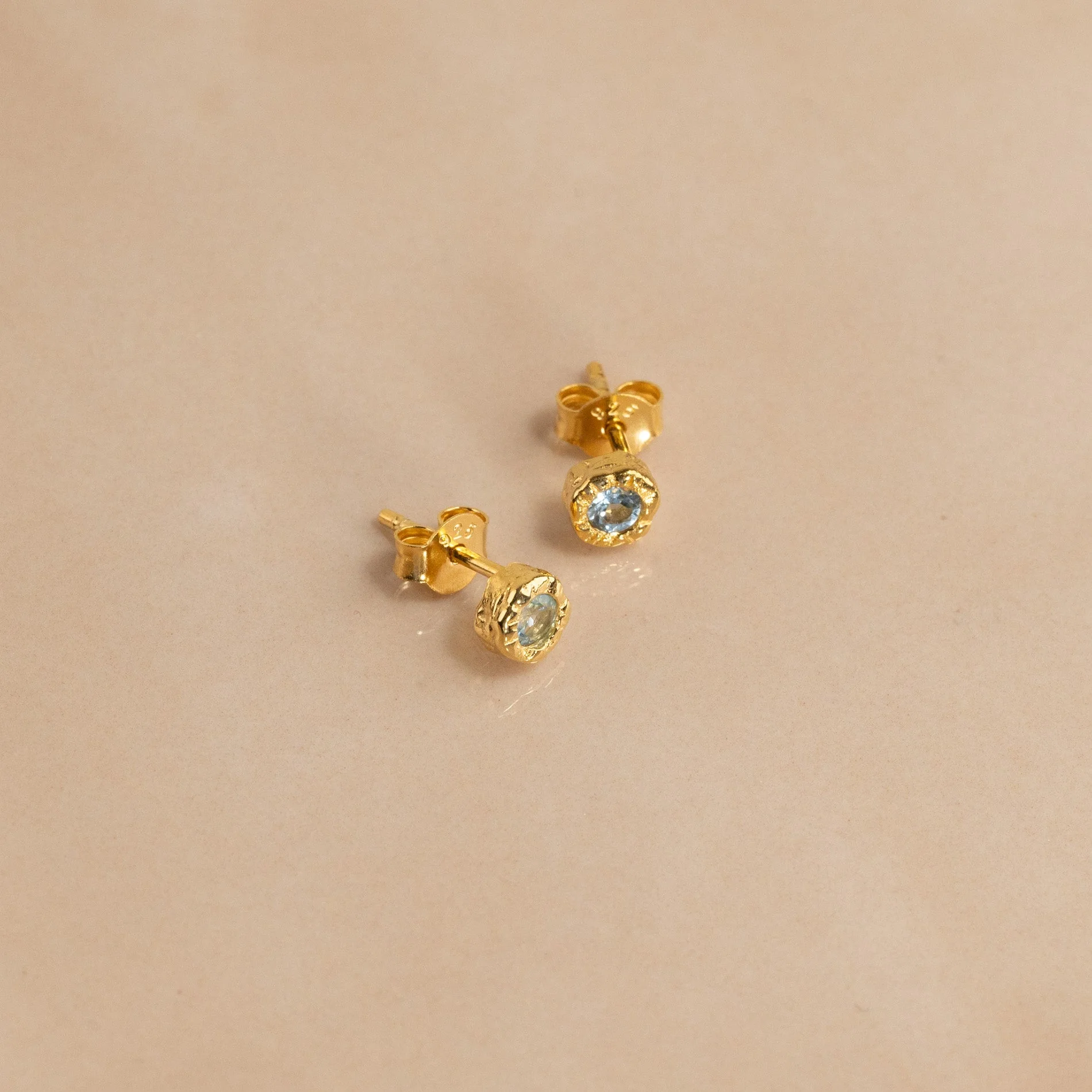 SELENE BLUE TOPAZ GOLDEN STUD EARRING - Image 5