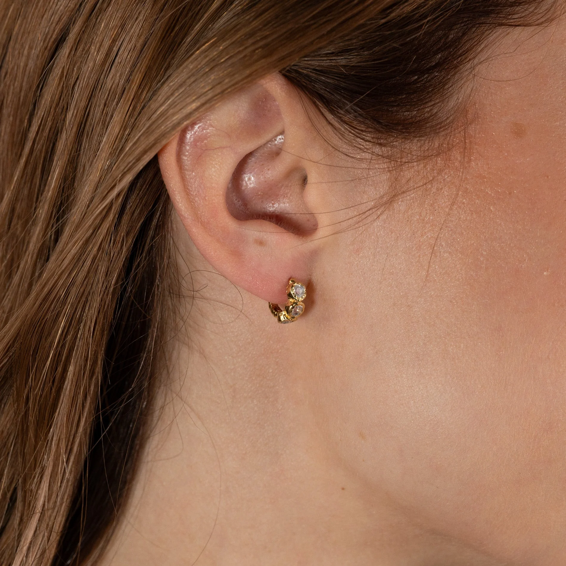 SELENE MOONSTONE GOLDEN HUGGIE EARRING - Image 2