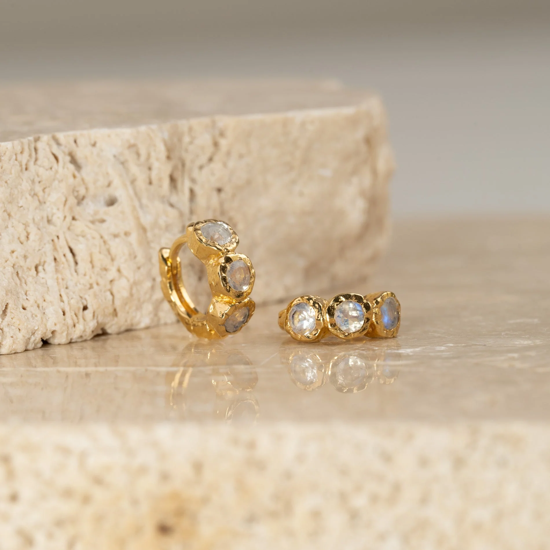 SELENE MOONSTONE GOLDEN HUGGIE EARRING - Image 4