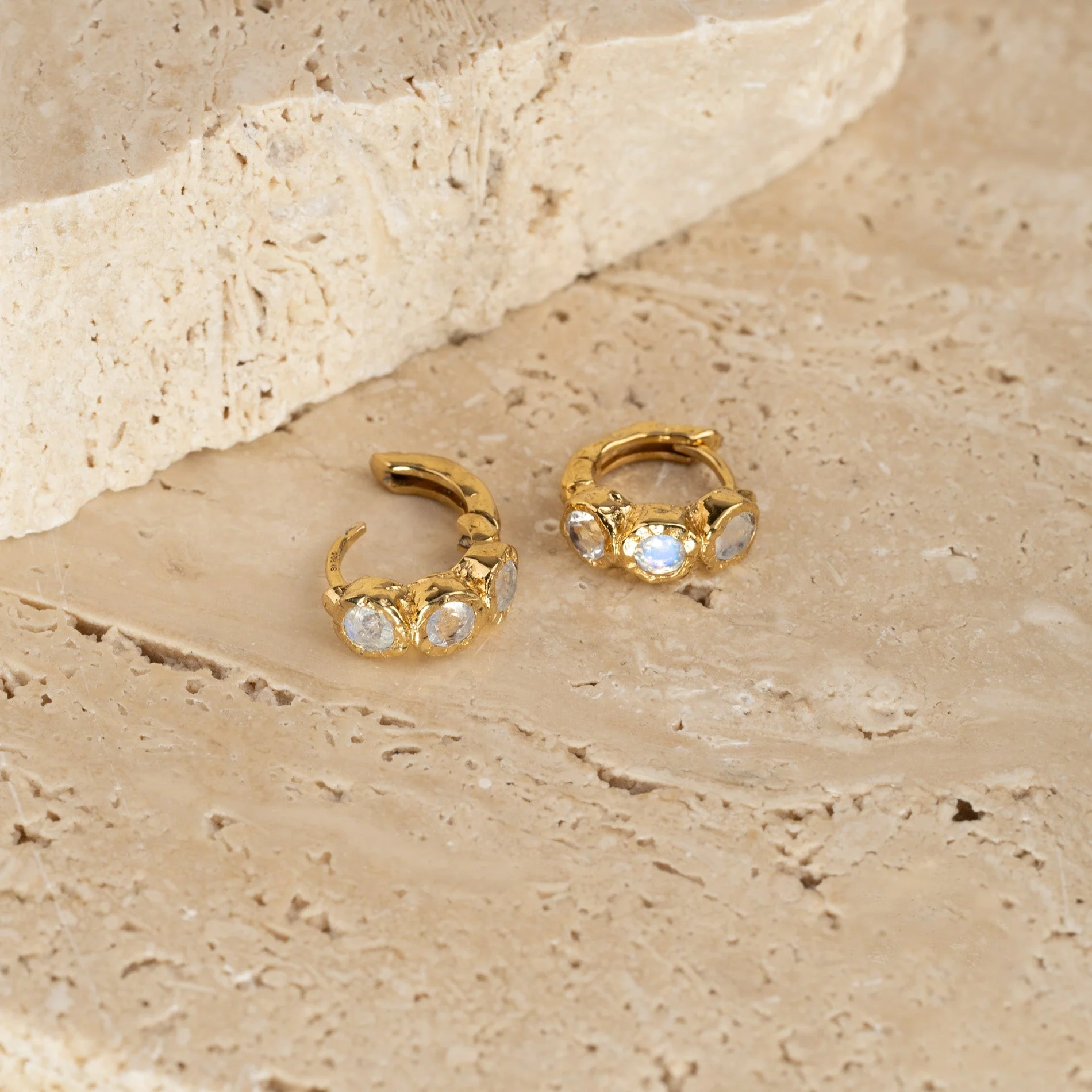 SELENE MOONSTONE GOLDEN HUGGIE EARRING - Image 6