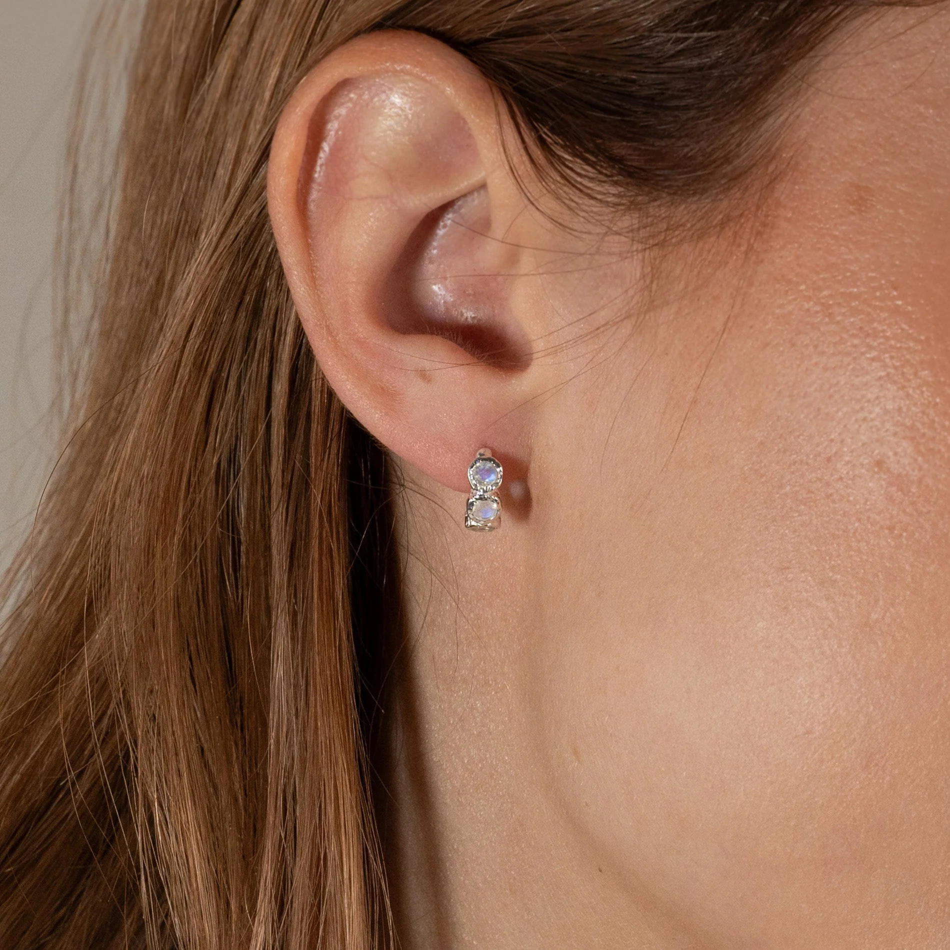 SELENE MOONSTONE SILVER HUGGIE EARRING - Image 2