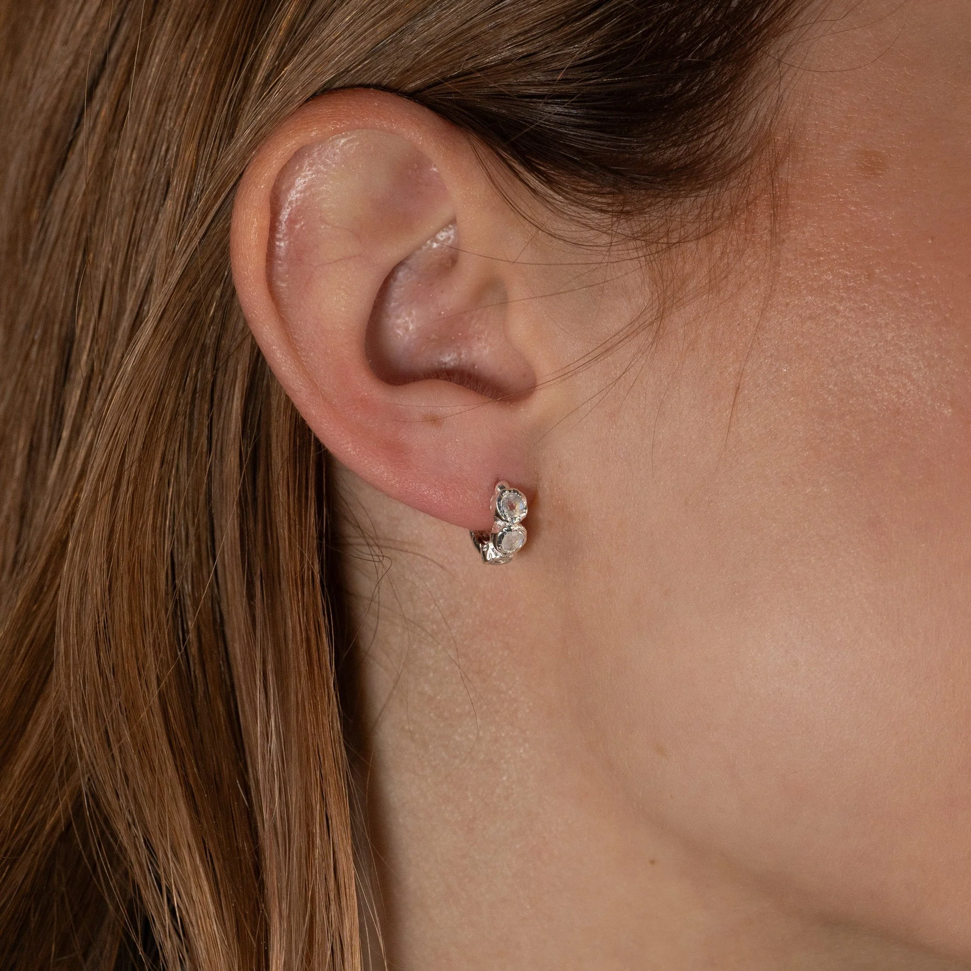 SELENE MOONSTONE SILVER HUGGIE EARRING - Image 3