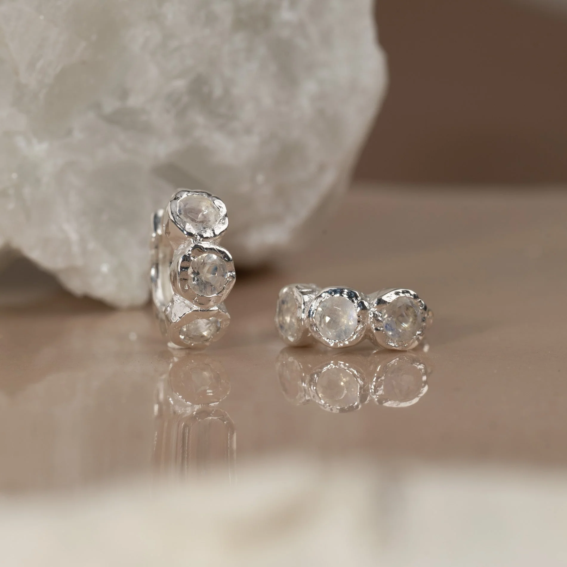 SELENE MOONSTONE SILVER HUGGIE EARRING - Image 4