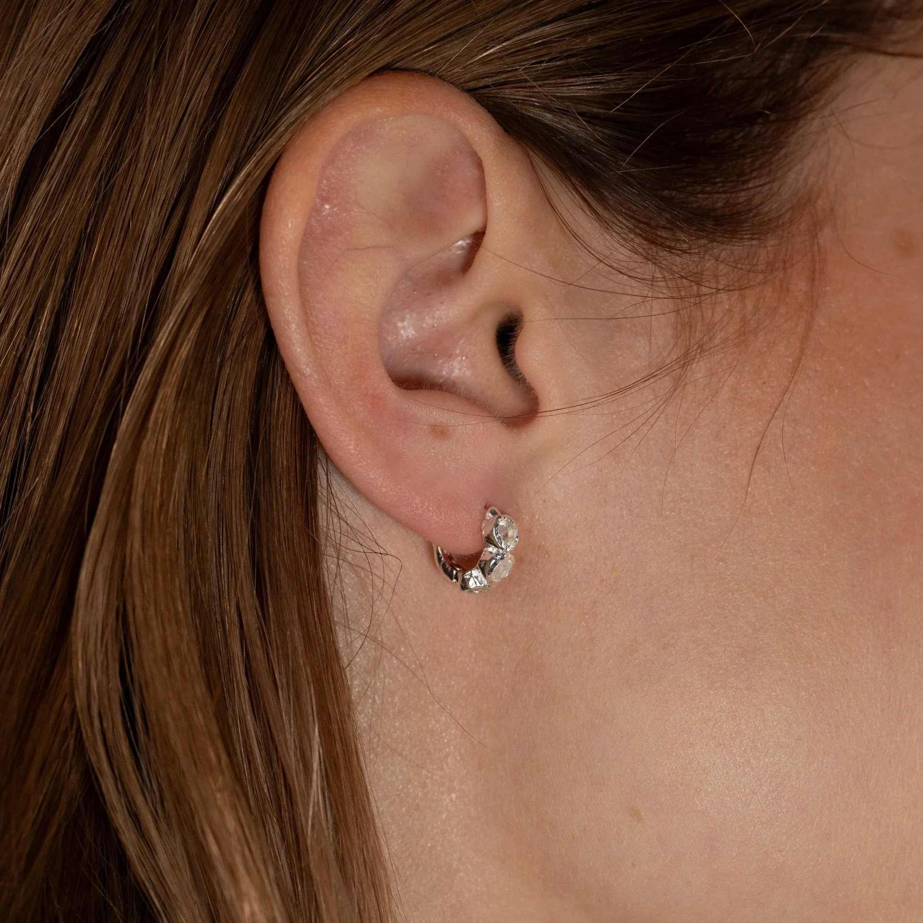 SELENE MOONSTONE SILVER HUGGIE EARRING - Image 5