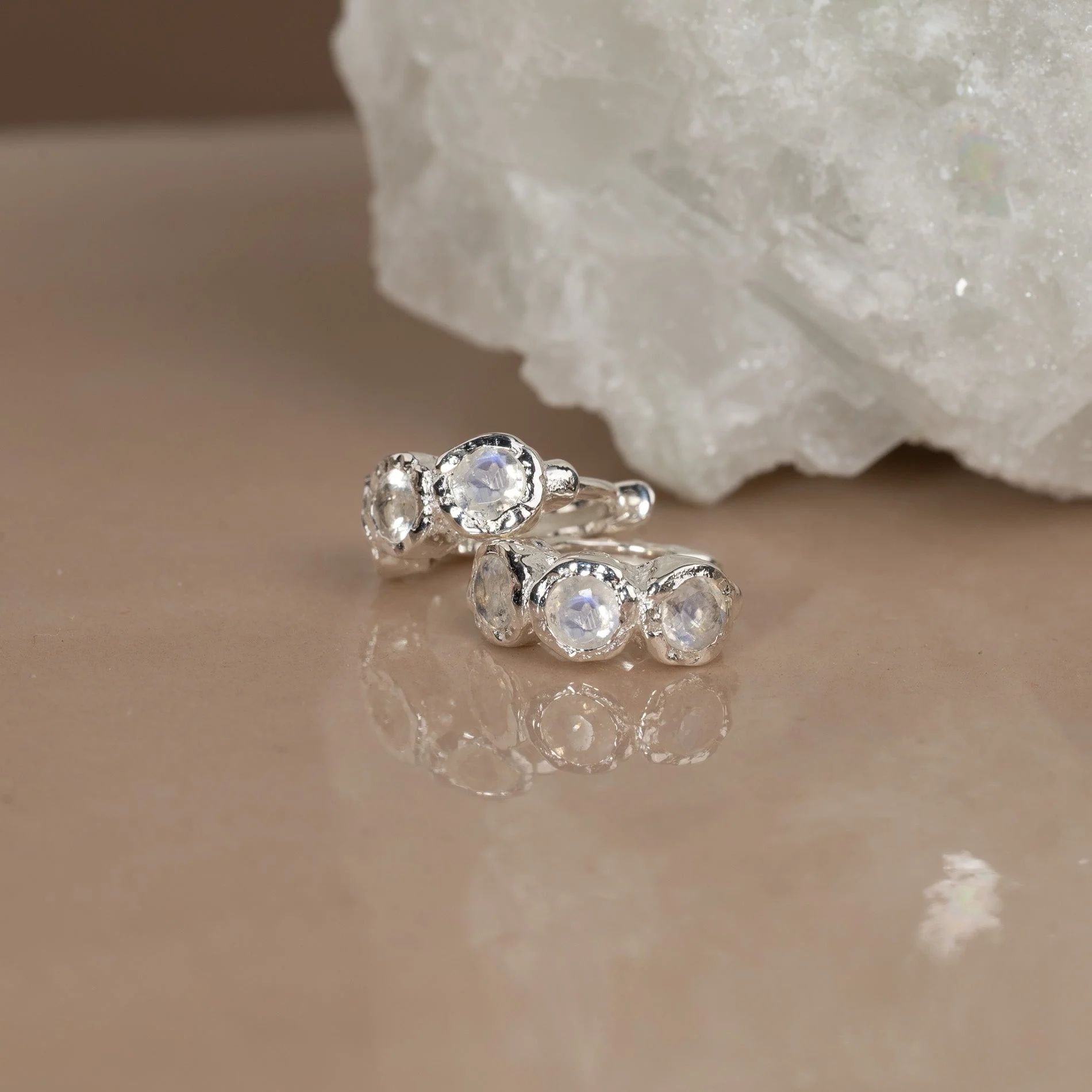 SELENE MOONSTONE SILVER HUGGIE EARRING - Image 6