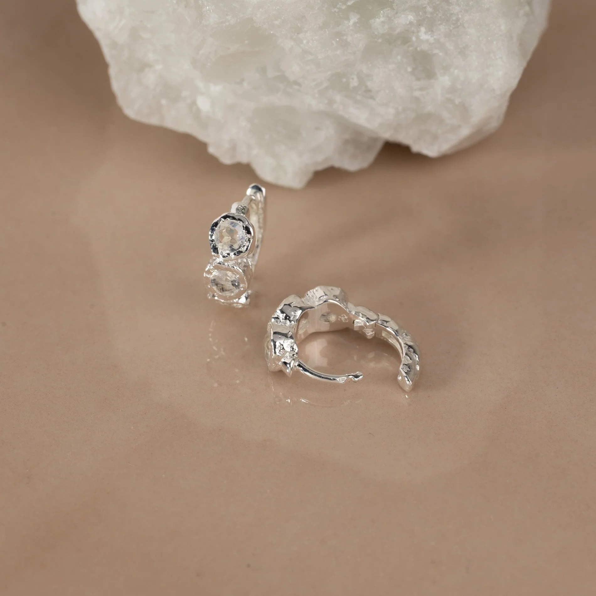 SELENE MOONSTONE SILVER HUGGIE EARRING - Image 8
