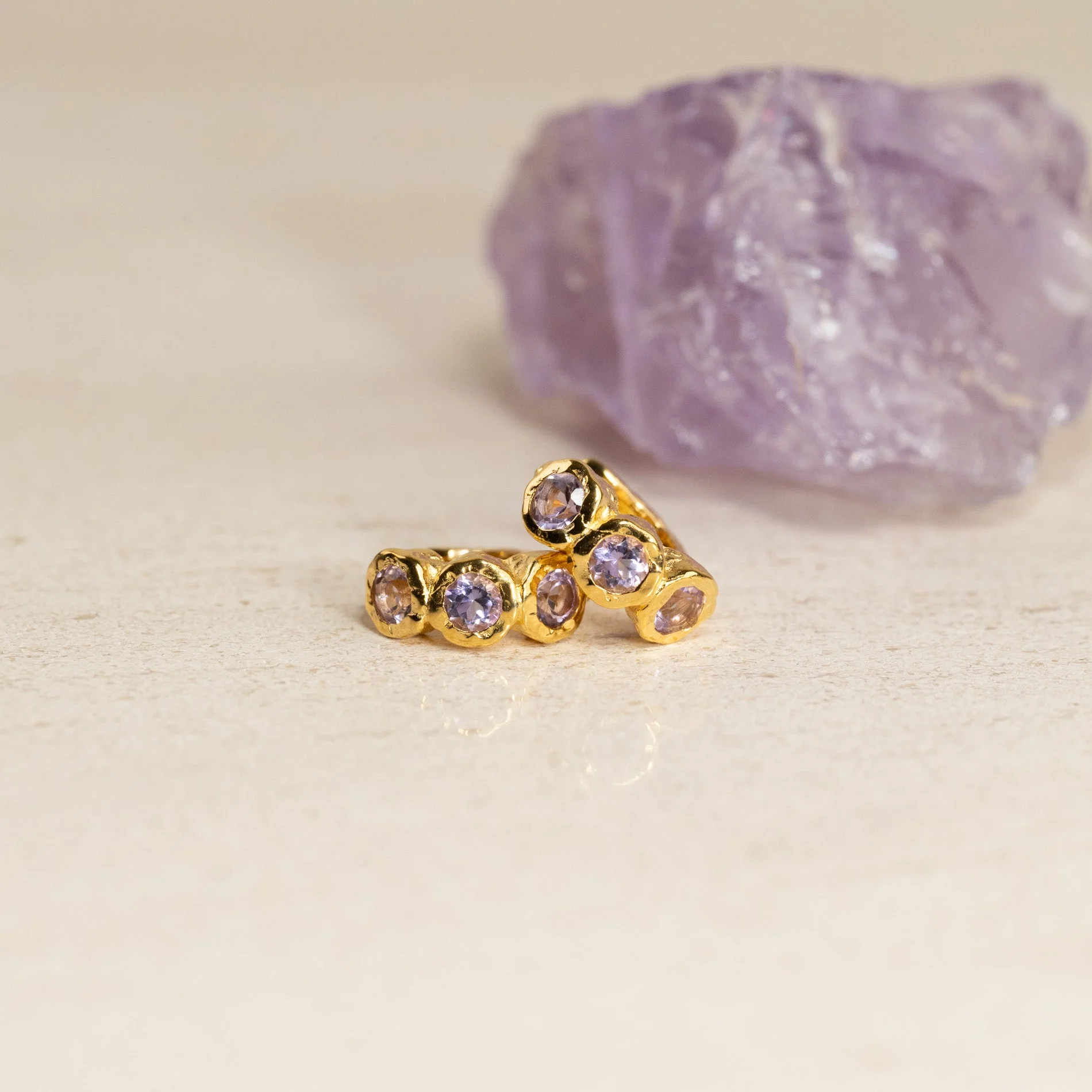 SELENE PURPLE AMETHYST GOLDEN HUGGIE EARRING - Image 7