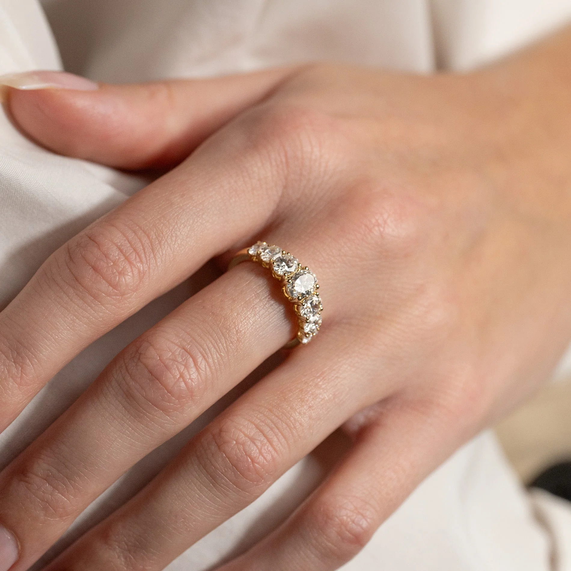 SEVEN-STONE OVAL-CUT LAB-DIAMOND RING - 2.0ct - YG - Image 4